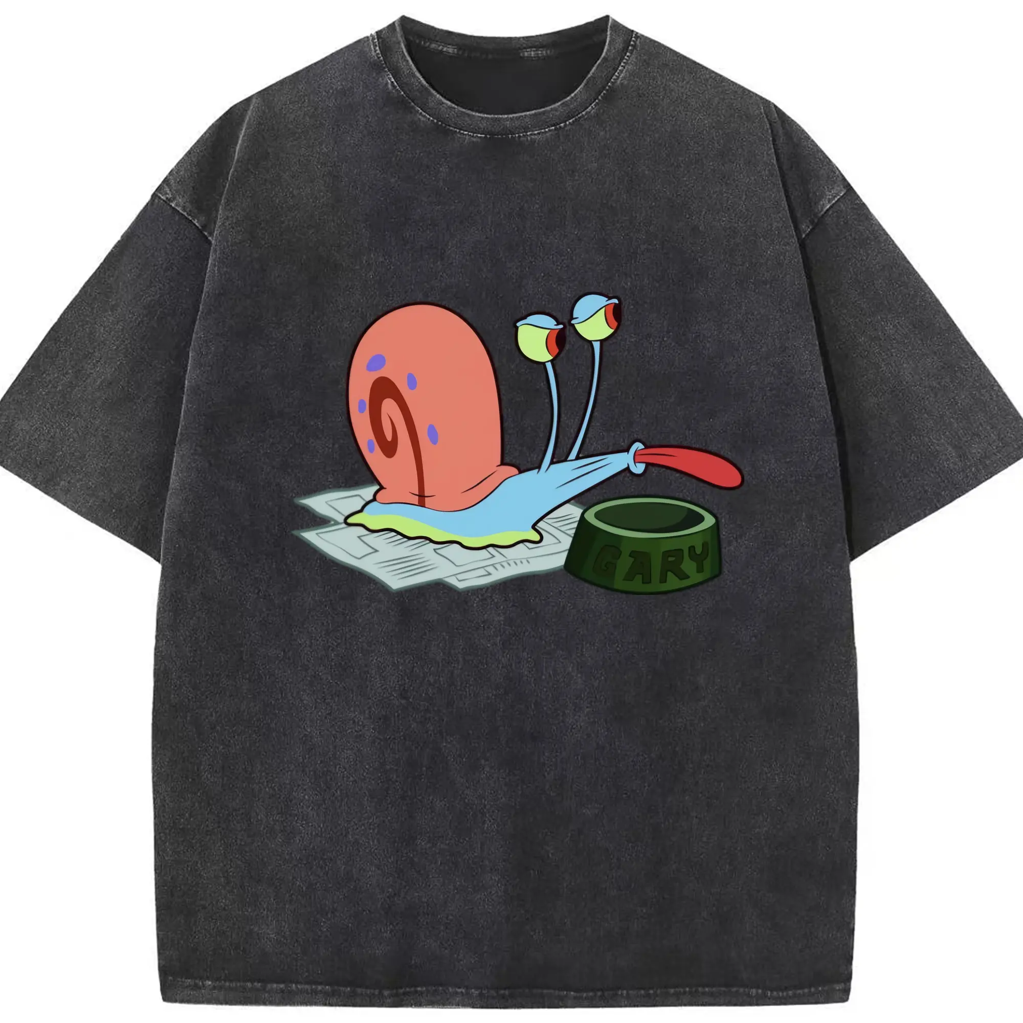 SpongeBob SquarePants Gary the Snail smile Graphic   Tee - Washed Vintage Look 230g Cotton Oversized T-Shirt With Front Heat Transfer Print – Soft, Lightweight, Stylish Fit – Comfortable Casual Wear For Sports & Everyday Use