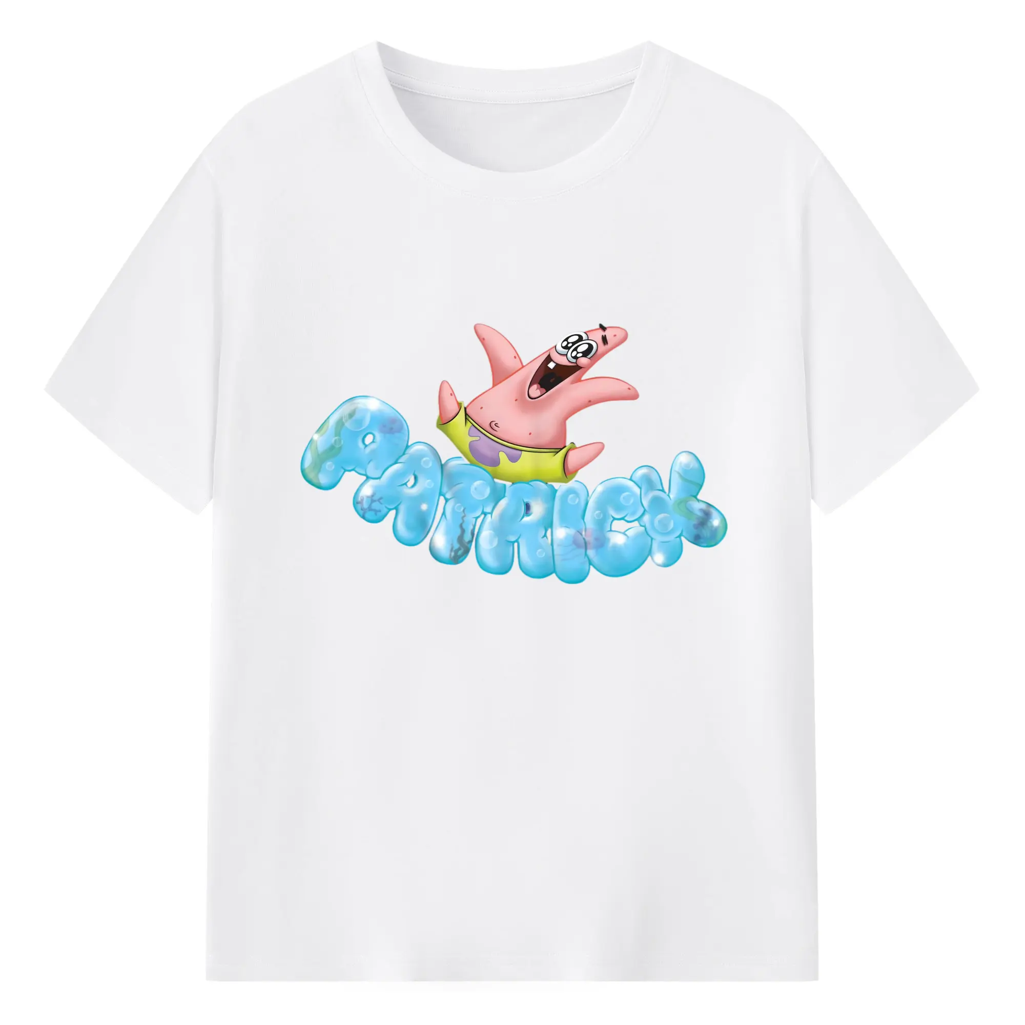 Spongebob  super Patrick happy Graphic Tee - 180g Cotton T-Shirt With Front Heat Transfer Print – Soft, Lightweight, Fitted Design – Comfortable Casual Wear For Sports & Everyday Use