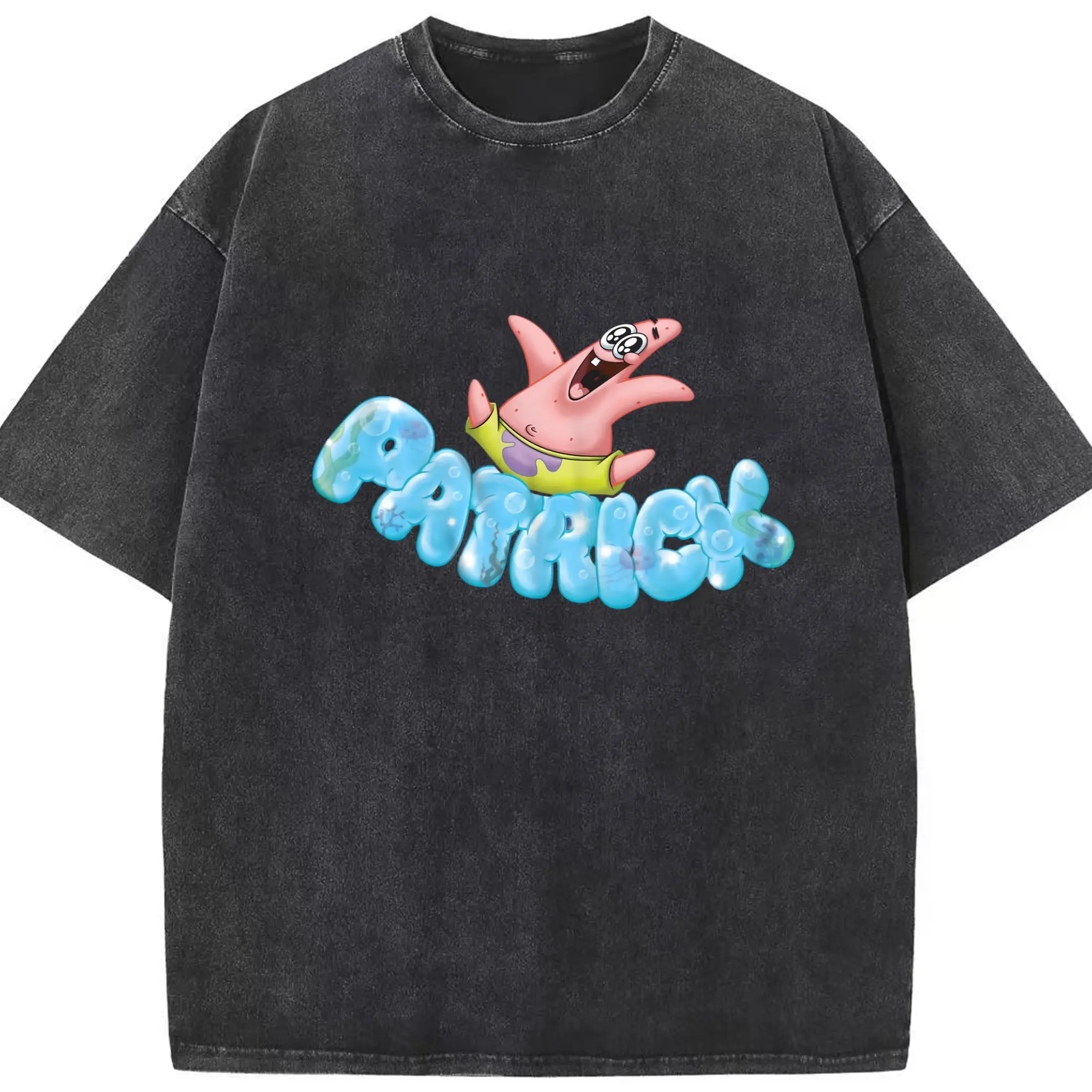 Spongebob  super Patrick happy Graphic Tee - Washed Vintage Look 230g Cotton Oversized T-Shirt With Front Heat Transfer Print – Soft, Lightweight, Stylish Fit – Comfortable Casual Wear For Sports & Everyday Use