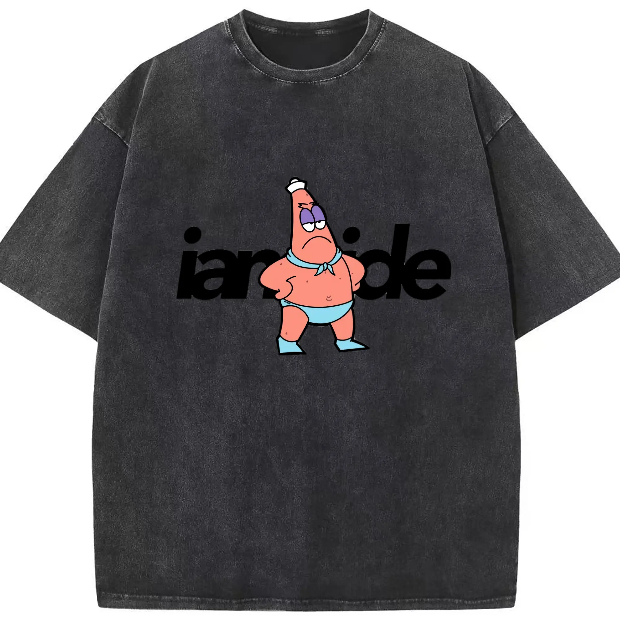 Super Patrick Star  Graphic T-Shirt - Washed Vintage Look 230g Cotton Oversized T-Shirt With Front Heat Transfer Print – Soft, Lightweight, Stylish Fit – Comfortable Casual Wear For Sports & Everyday Use
