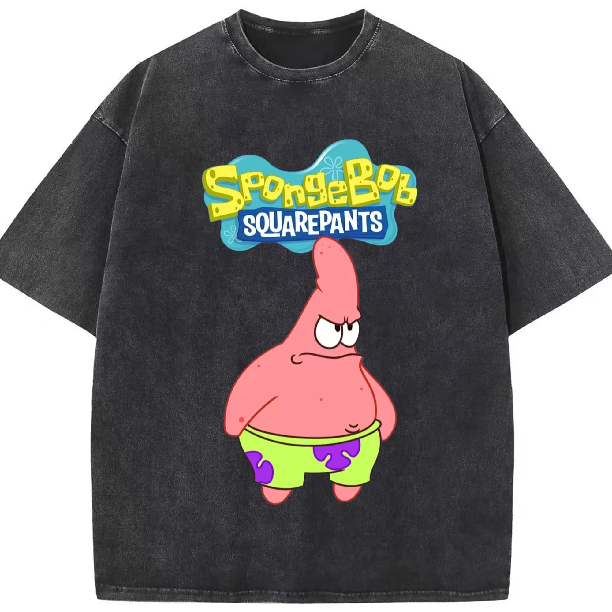 Patrick Star angry Graphic T-Shirt - Washed Vintage Look 230g Cotton Oversized T-Shirt With Front Heat Transfer Print – Soft, Lightweight, Stylish Fit – Comfortable Casual Wear For Sports & Everyday Use