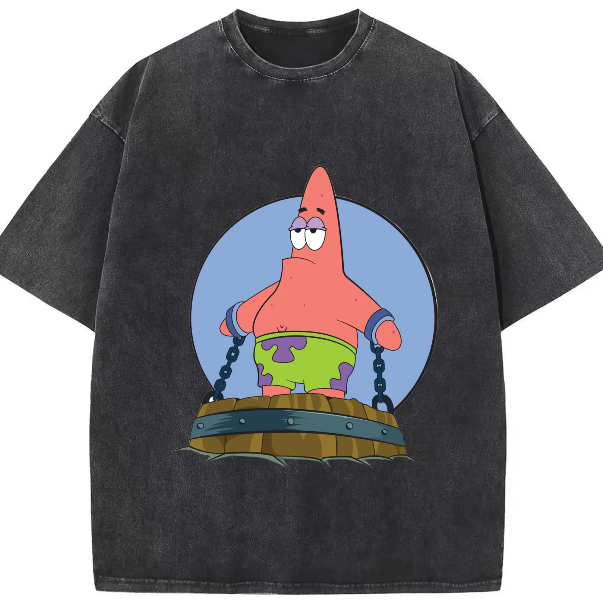 Spongebob Squarepants Patrick Star Graphic T-Shirt - Washed Vintage Look 230g Cotton Oversized T-Shirt With Front Heat Transfer Print – Soft, Lightweight, Stylish Fit – Comfortable Casual Wear For Sports & Everyday Use