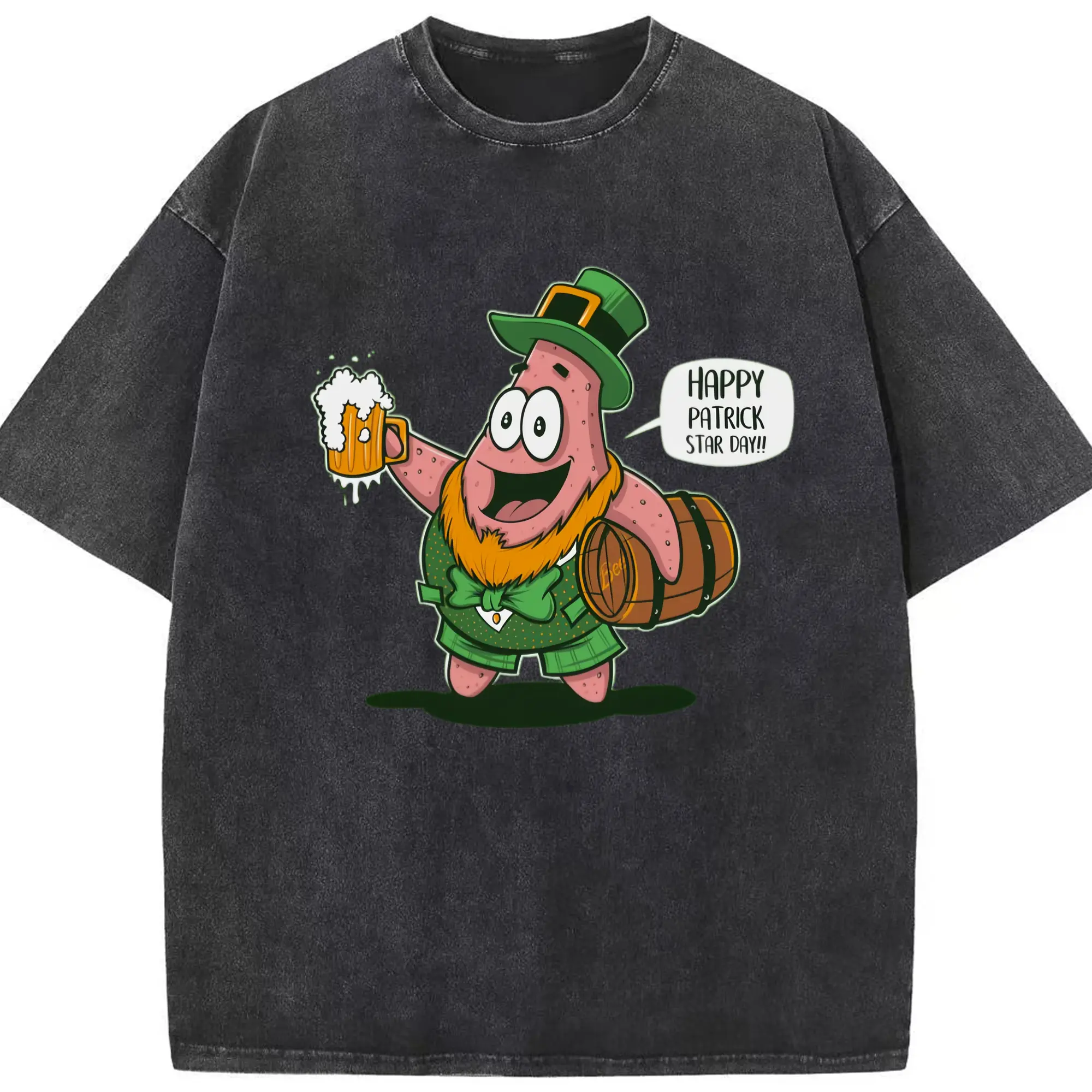 Spongebob Patrick Star  PATRICK t-shirt - Washed Vintage Look 230g Cotton Oversized T-Shirt With Front Heat Transfer Print – Soft, Lightweight, Stylish Fit – Comfortable Casual Wear For Sports & Everyday Use