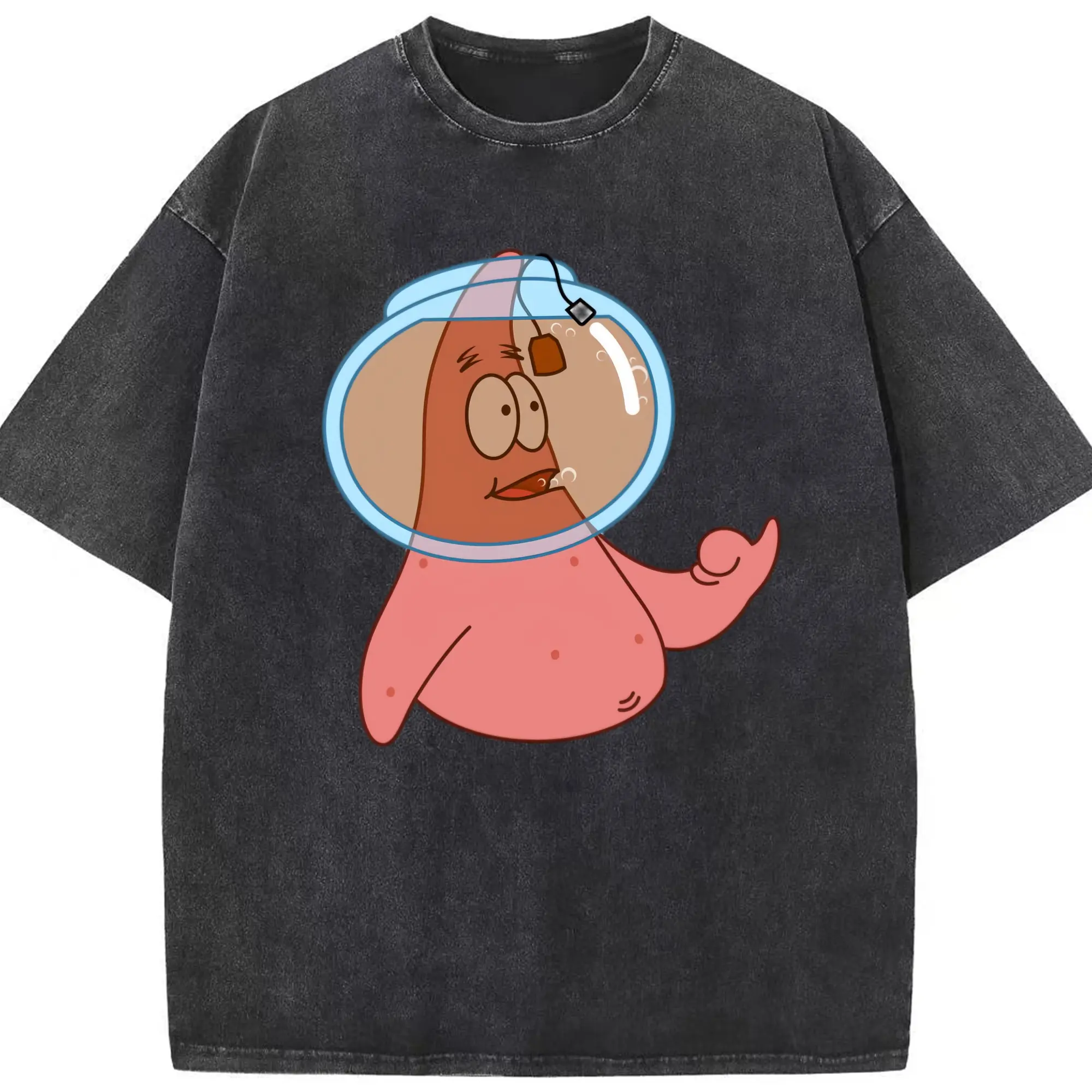 Mens  Patrick Star  fuck Graphic T-Shirt - Washed Vintage Look 230g Cotton Oversized T-Shirt With Front Heat Transfer Print – Soft, Lightweight, Stylish Fit – Comfortable Casual Wear For Sports & Everyday Use