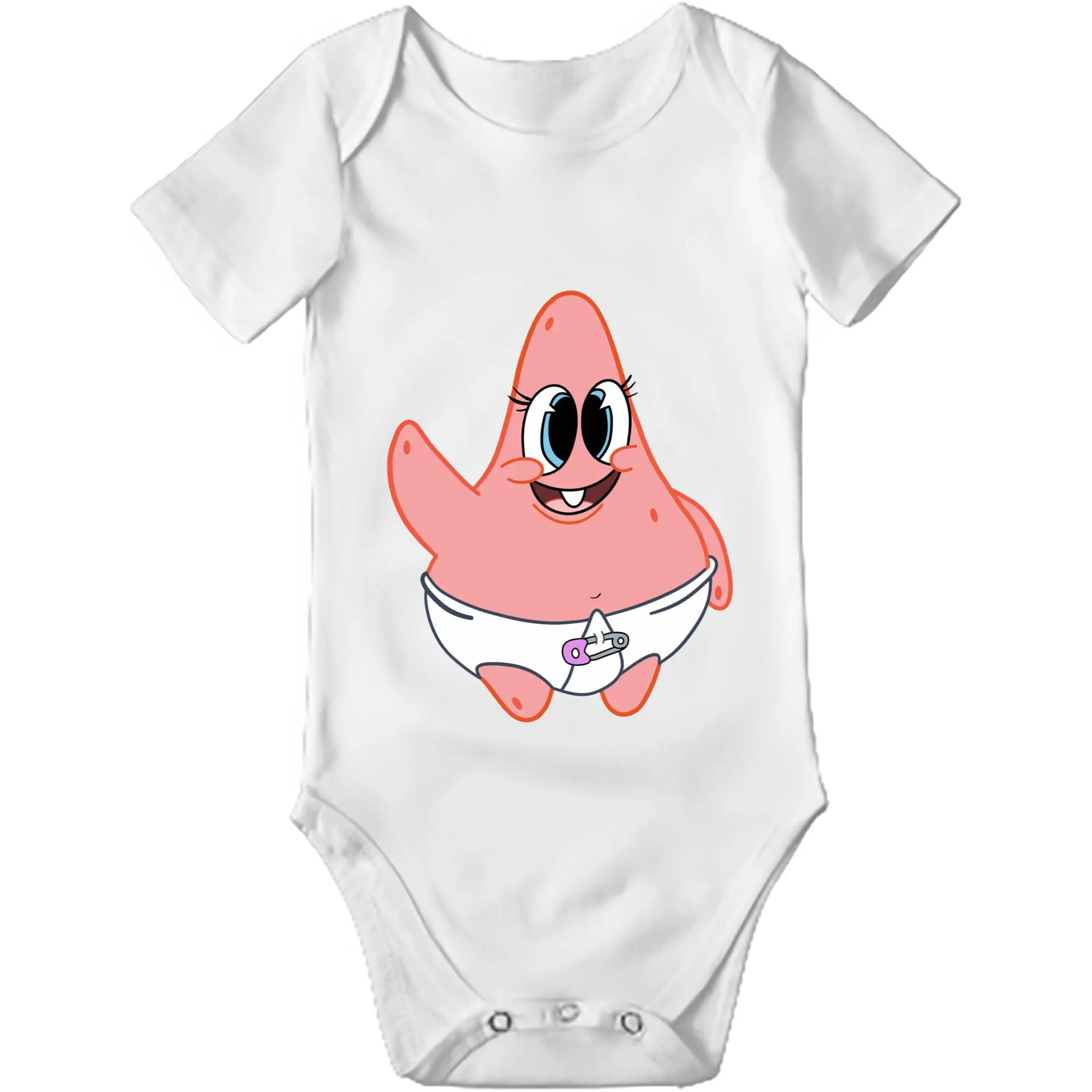Patrick Star baby Graphic T-Shirt - Baby Short Sleeve Romper – 100% Cotton Soft & Breathable Digital Print Onesie With Easy Snap Closure And Envelope Shoulder – Comfortable For Daily Wear & Travel