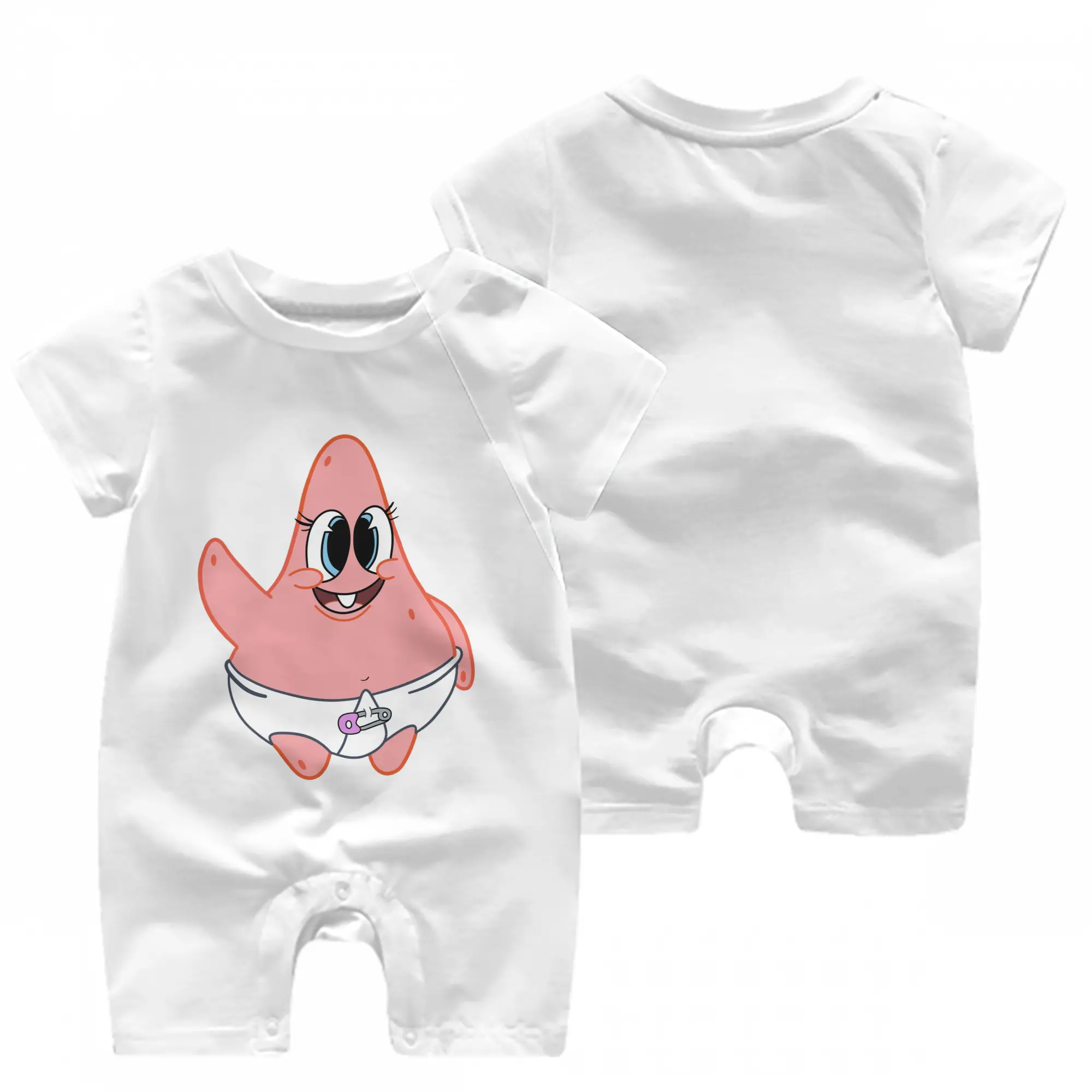 Patrick Star baby Graphic T-Shirt - Baby Short Sleeve Onesie – 100% Cotton Soft & Breathable Digital Print Romper – Double-Sided Print, Snap Closure For Easy Diaper Changes – Comfortable For Boys & Girls