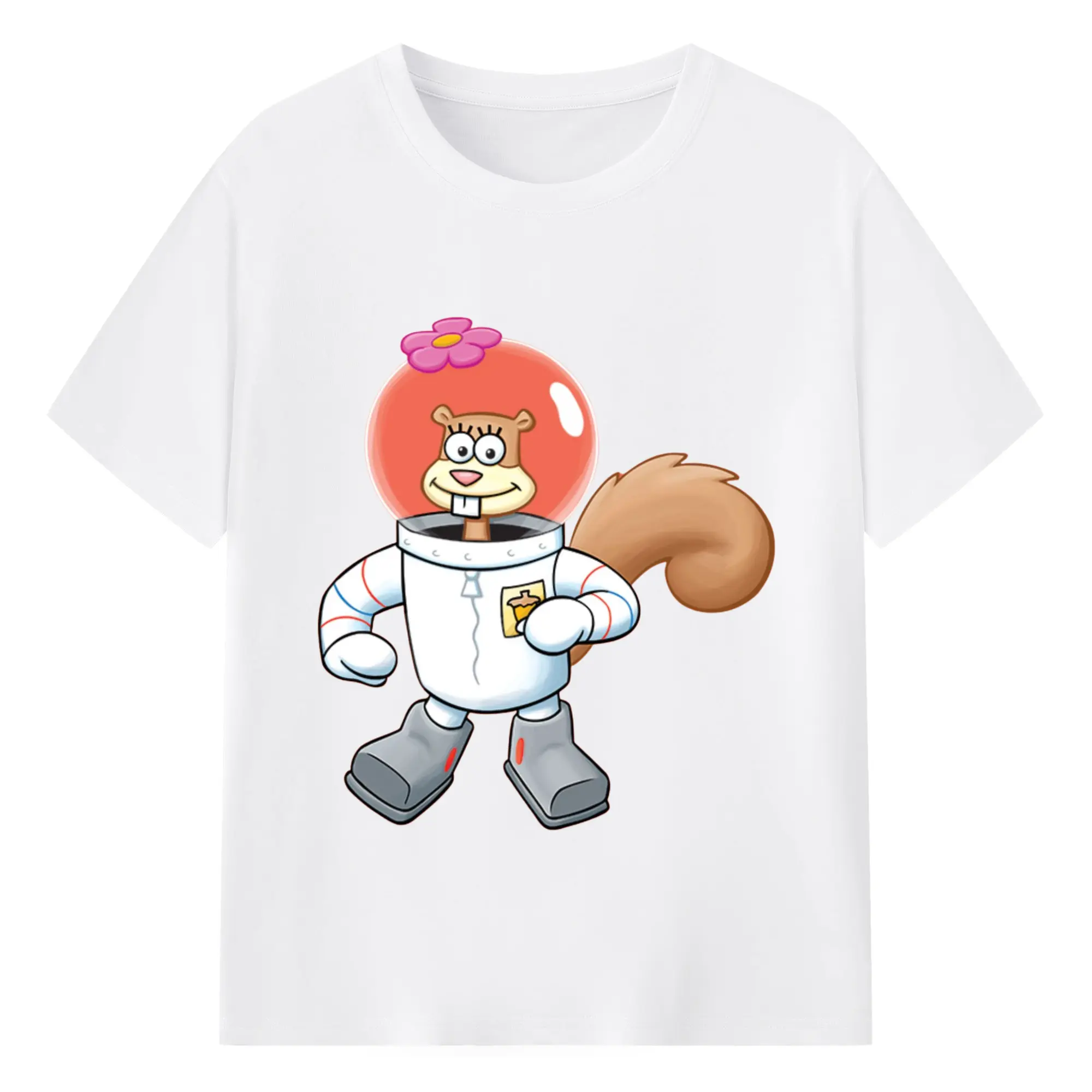SpongeBob Sandy Cheeks cartoon t-shirt - 180g Cotton T-Shirt With Front Heat Transfer Print – Soft, Lightweight, Fitted Design – Comfortable Casual Wear For Sports & Everyday Use
