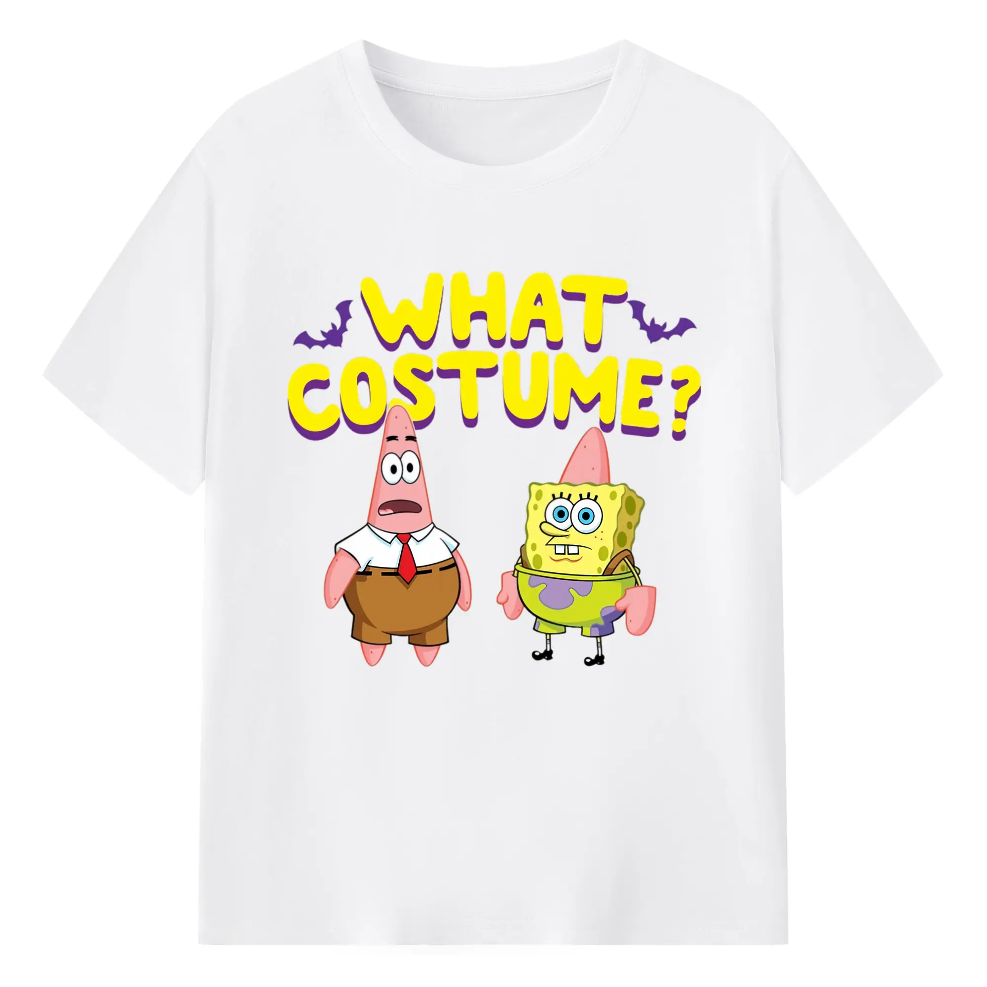 Spongebob squarepants and Patrick Star what  costume t-shirt - 180g Cotton T-Shirt With Front Heat Transfer Print – Soft, Lightweight, Fitted Design – Comfortable Casual Wear For Sports & Everyday Use