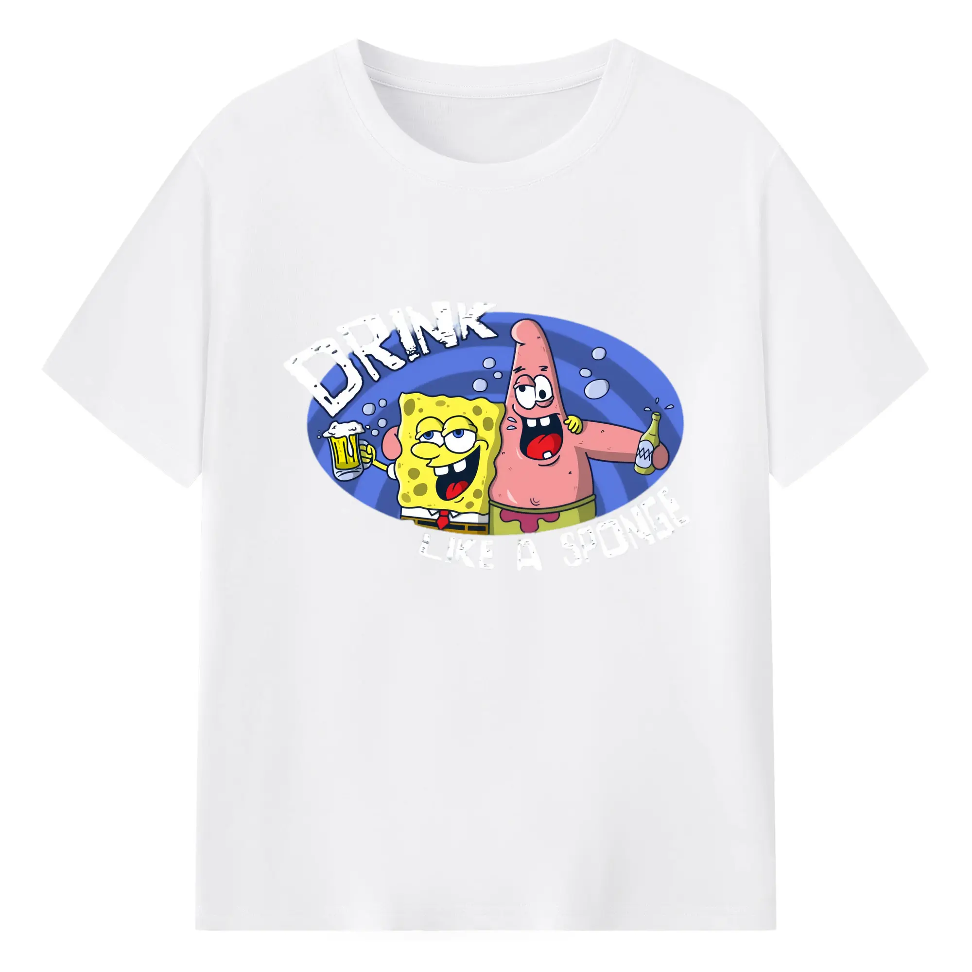 Spongebob squarepants and Patrick Star drink t-shirt - 180g Cotton T-Shirt With Front Heat Transfer Print – Soft, Lightweight, Fitted Design – Comfortable Casual Wear For Sports & Everyday Use