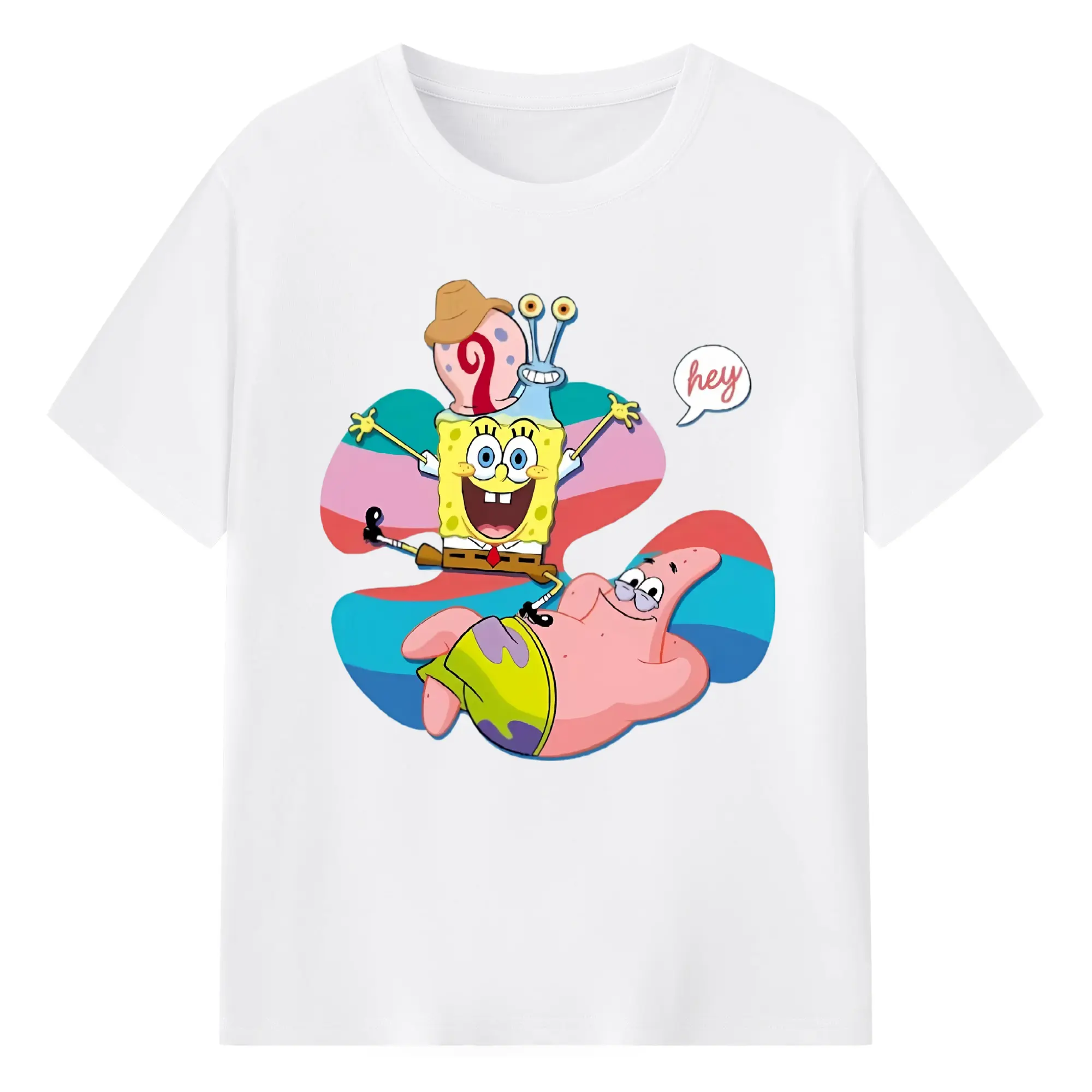 Spongebob squarepants and Patrick Star,Gary the Snail t-shirt - 180g Cotton T-Shirt With Front Heat Transfer Print – Soft, Lightweight, Fitted Design – Comfortable Casual Wear For Sports & Everyday Use