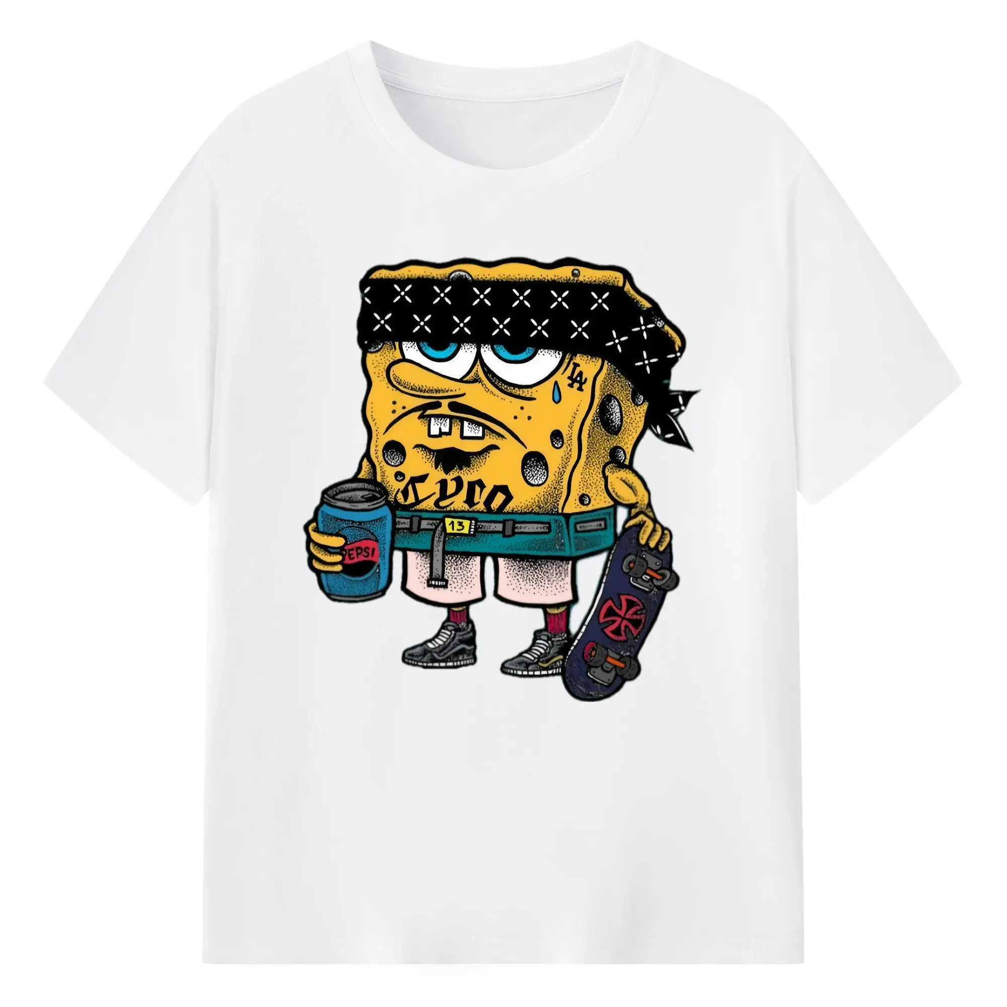 Spongebob squarepants mafia graphic  t-shirt - 180g Cotton T-Shirt With Front Heat Transfer Print – Soft, Lightweight, Fitted Design – Comfortable Casual Wear For Sports & Everyday Use
