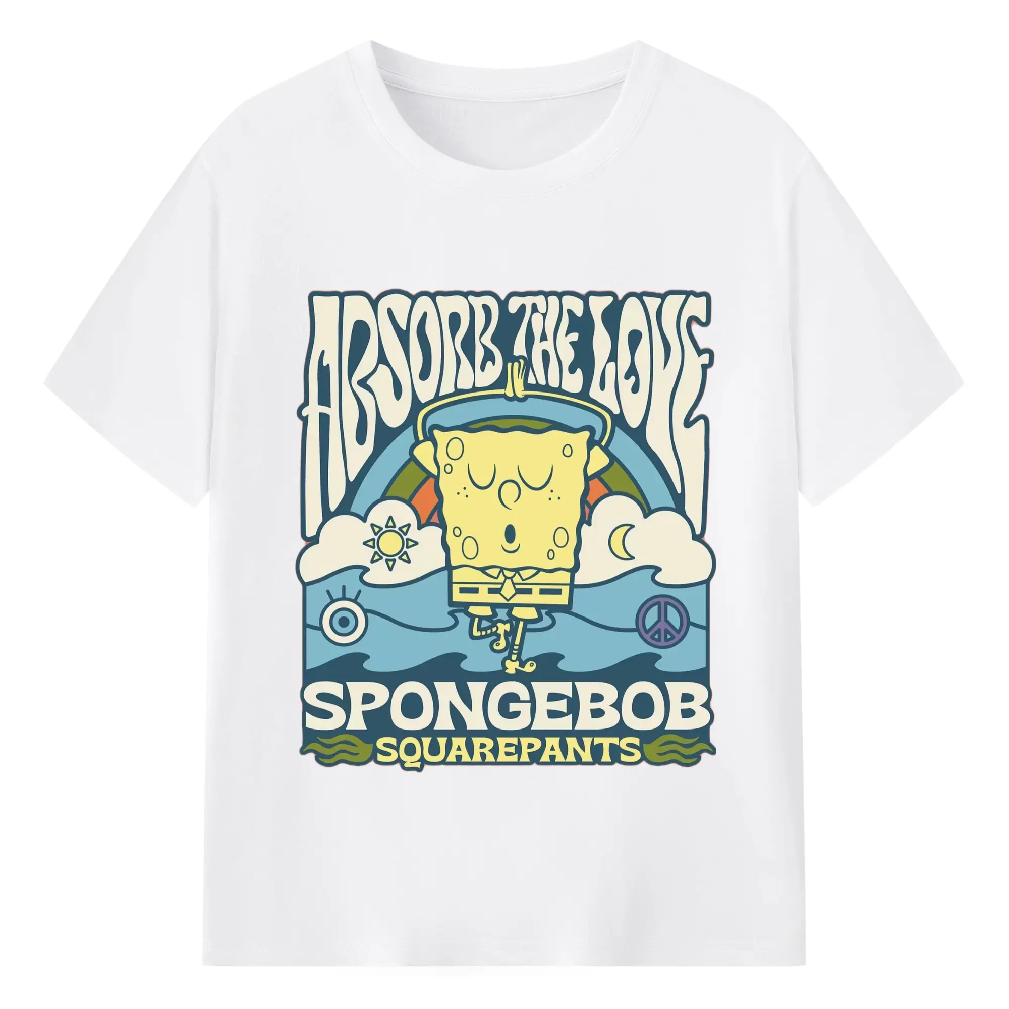 Spongebob squarepants Retro art tee - 180g Cotton T-Shirt With Front Heat Transfer Print – Soft, Lightweight, Fitted Design – Comfortable Casual Wear For Sports & Everyday Use