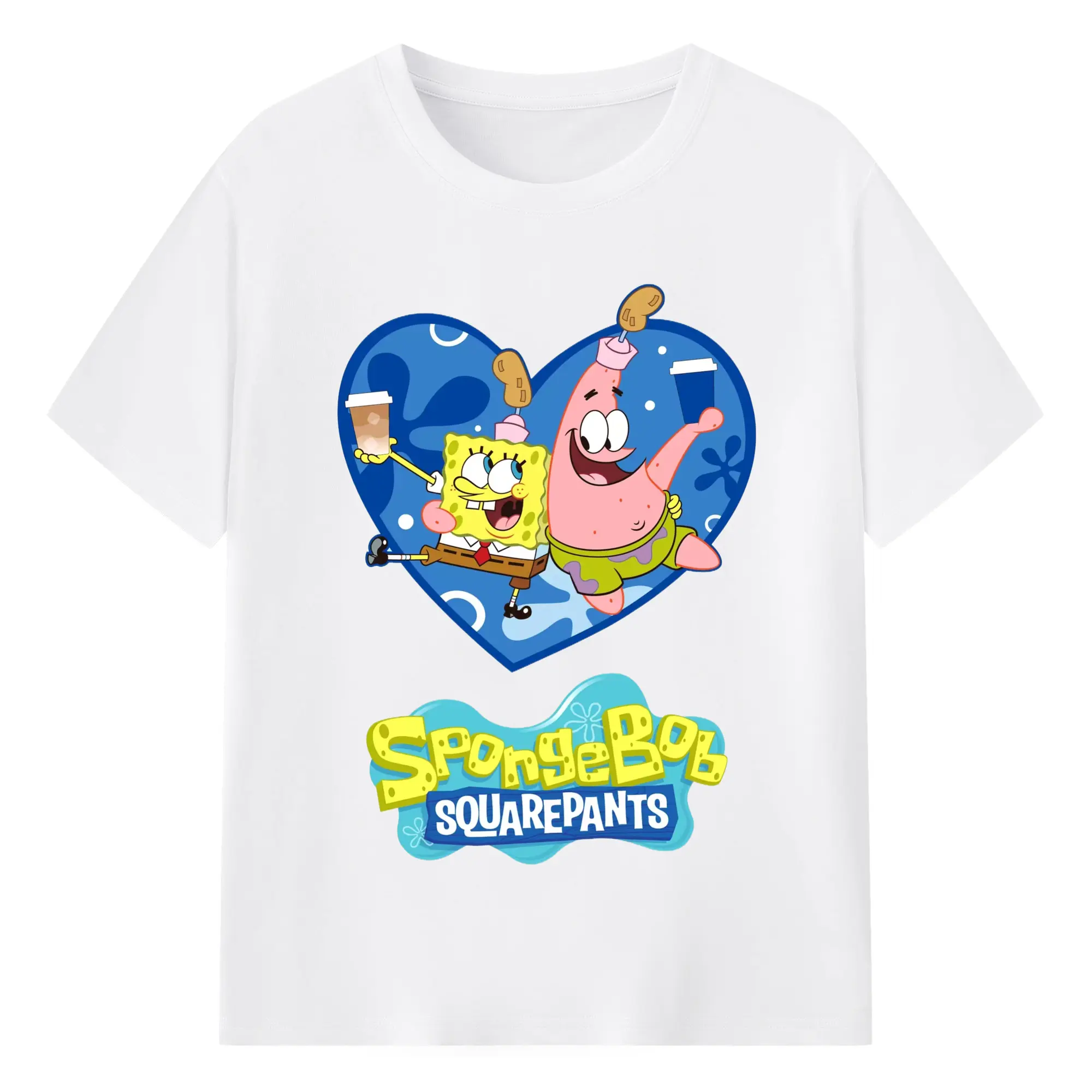 Spongebob squarepants and Patrick Star tee - 180g Cotton T-Shirt With Front Heat Transfer Print – Soft, Lightweight, Fitted Design – Comfortable Casual Wear For Sports & Everyday Use