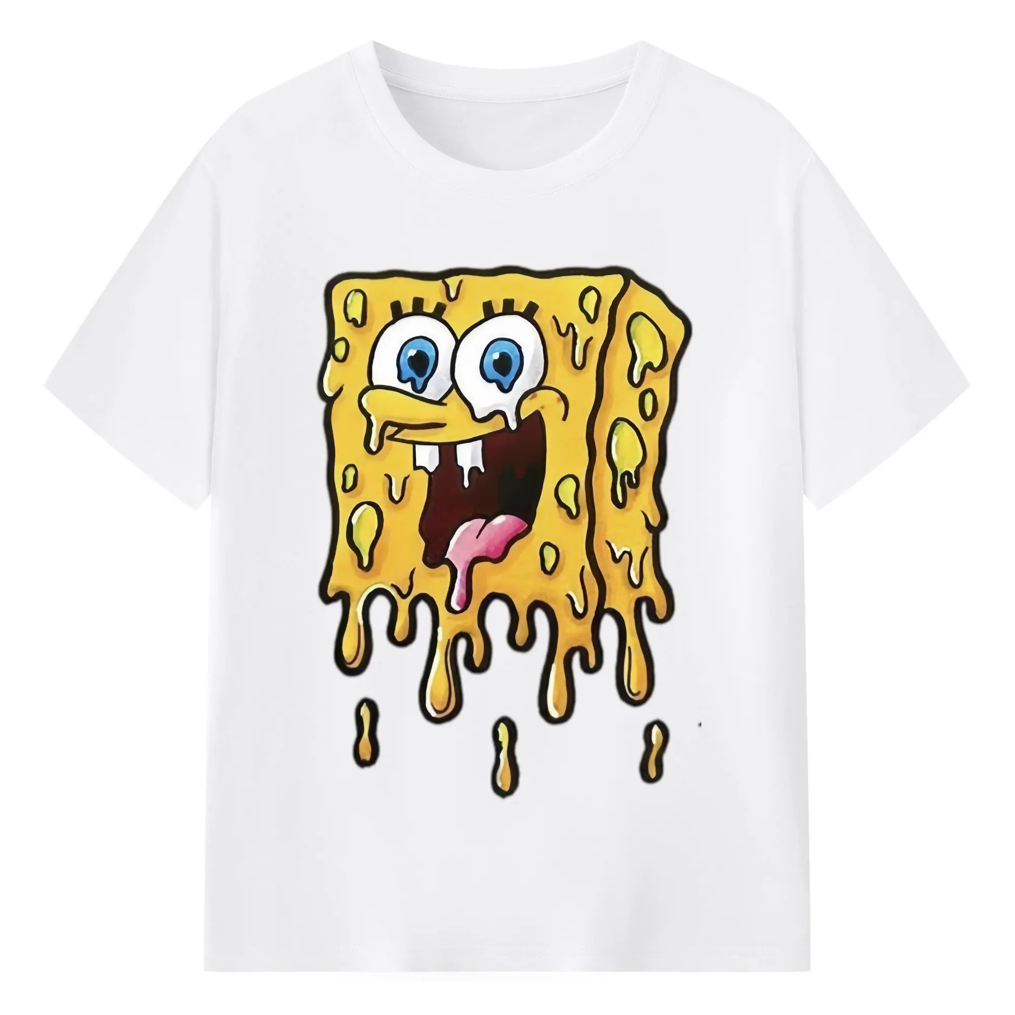 Spongebob squarepants dissolve the pattern t-shirt - 180g Cotton T-Shirt With Front Heat Transfer Print – Soft, Lightweight, Fitted Design – Comfortable Casual Wear For Sports & Everyday Use