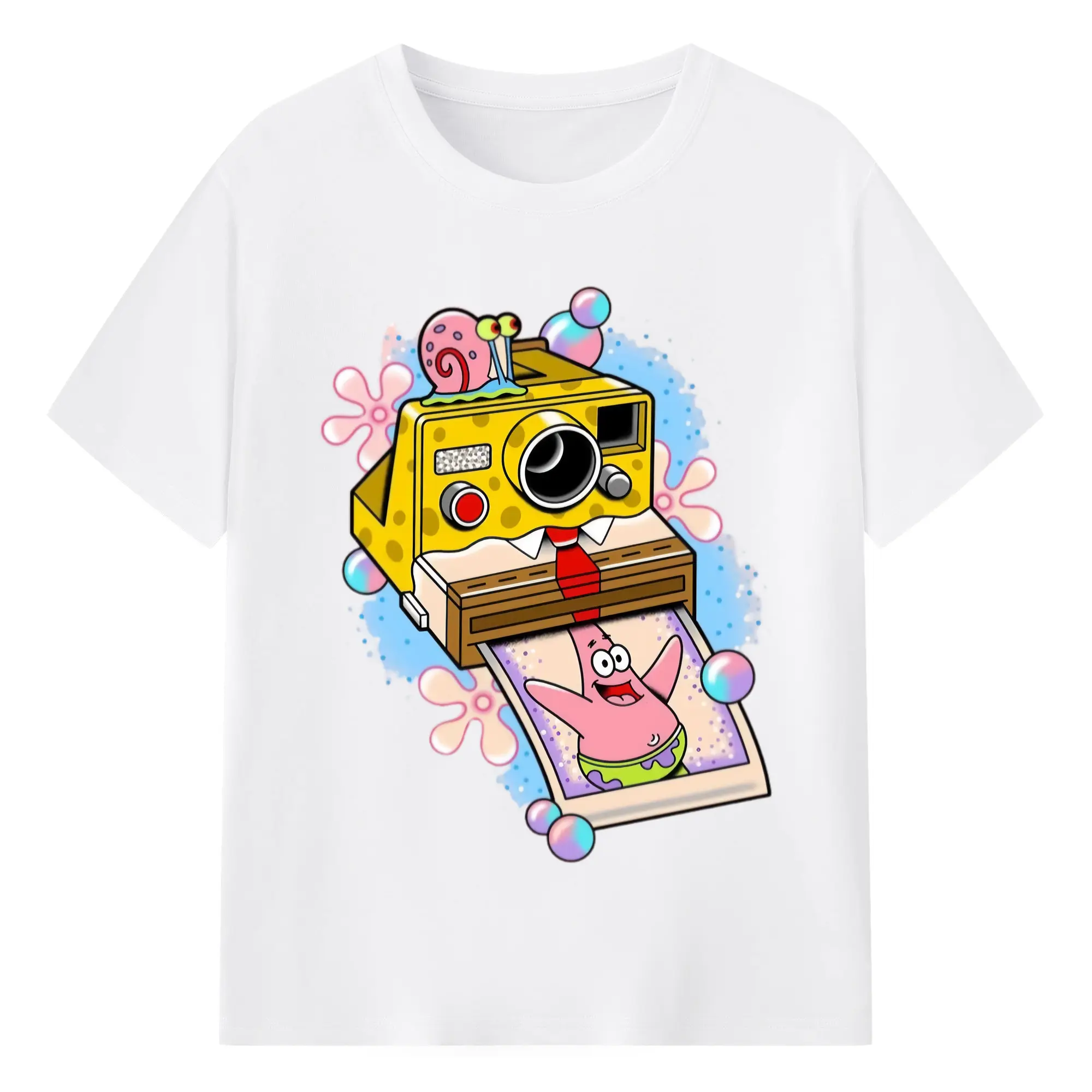 Spongebob squarepants and Patrick Star photo t-shirt - 180g Cotton T-Shirt With Front Heat Transfer Print – Soft, Lightweight, Fitted Design – Comfortable Casual Wear For Sports & Everyday Use
