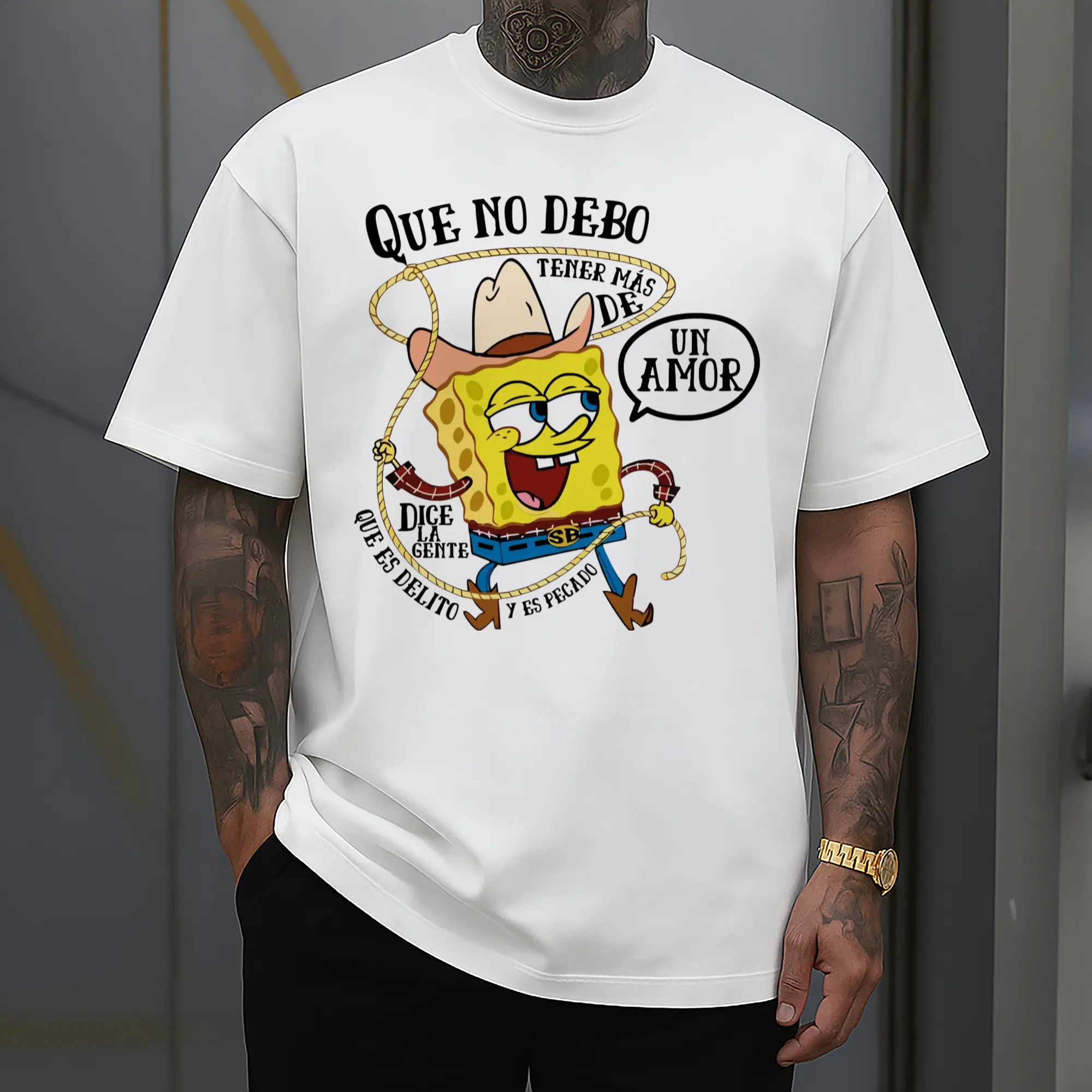 spongebob squarepants cowboy graphic  t-shirt