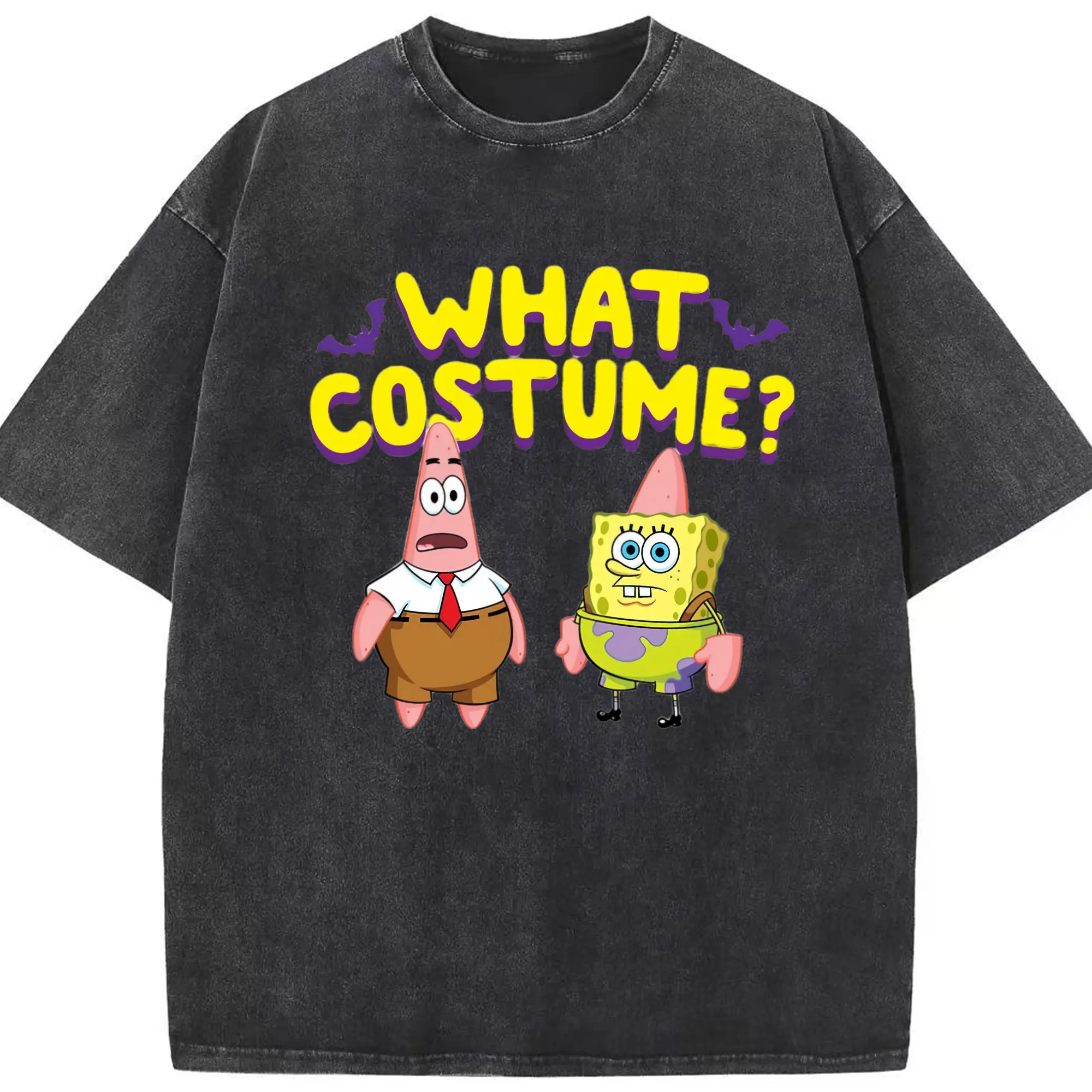 Spongebob squarepants and Patrick Star what  costume t-shirt - Washed Vintage Look 230g Cotton Oversized T-Shirt With Front Heat Transfer Print – Soft, Lightweight, Stylish Fit – Comfortable Casual Wear For Sports & Everyday Use