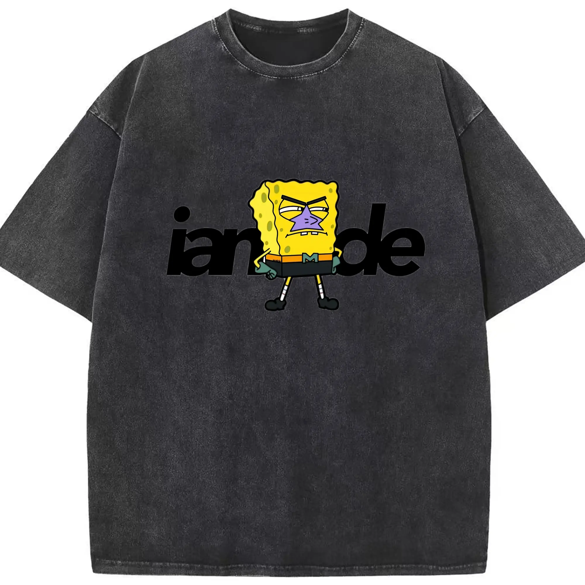 Spongebob squarepants super tee - Washed Vintage Look 230g Cotton Oversized T-Shirt With Front Heat Transfer Print – Soft, Lightweight, Stylish Fit – Comfortable Casual Wear For Sports & Everyday Use
