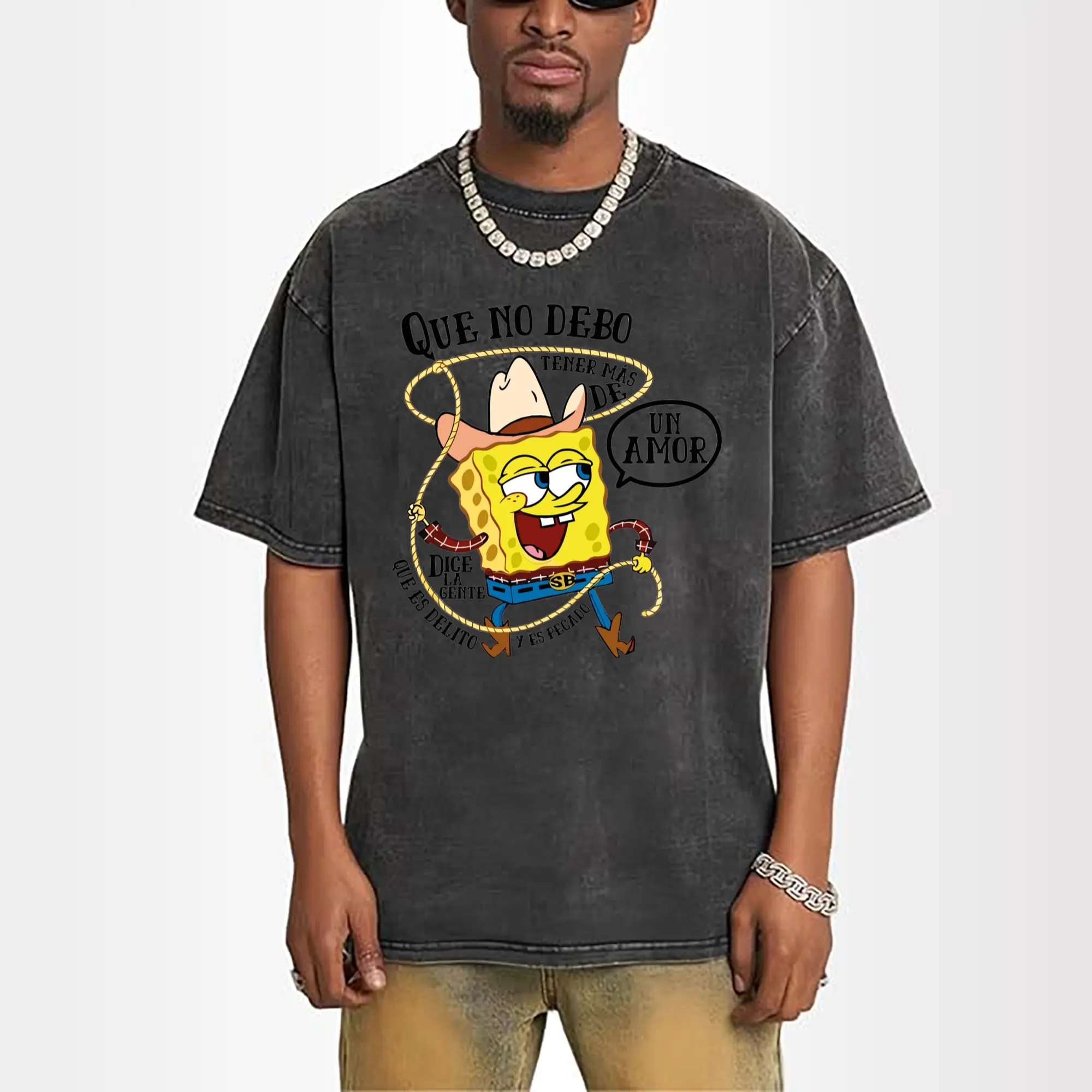 spongebob squarepants cowboy graphic  t-shirt