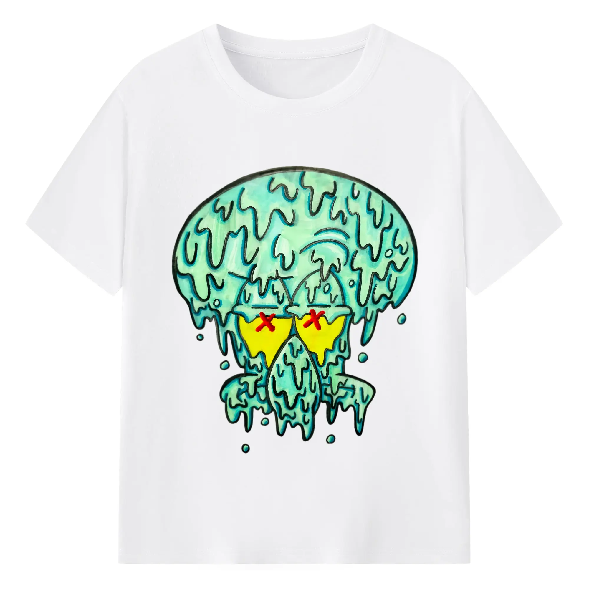 Spongebob Squidward dissolve the pattern t-shirt - 180g Cotton T-Shirt With Front Heat Transfer Print – Soft, Lightweight, Fitted Design – Comfortable Casual Wear For Sports & Everyday Use