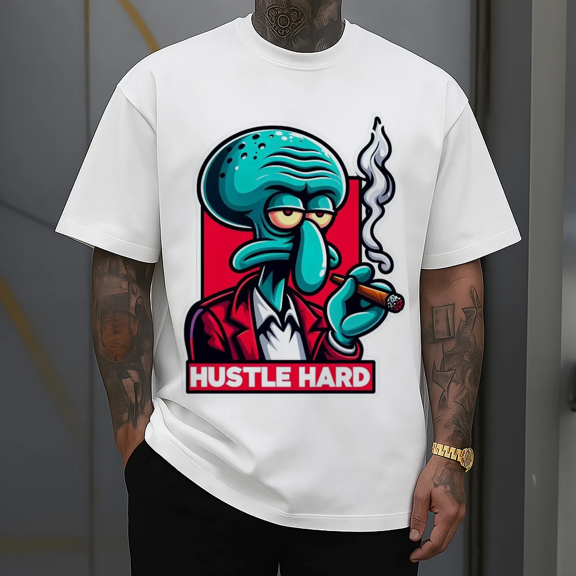 Spongebob Squidward hustle hard t-shirt