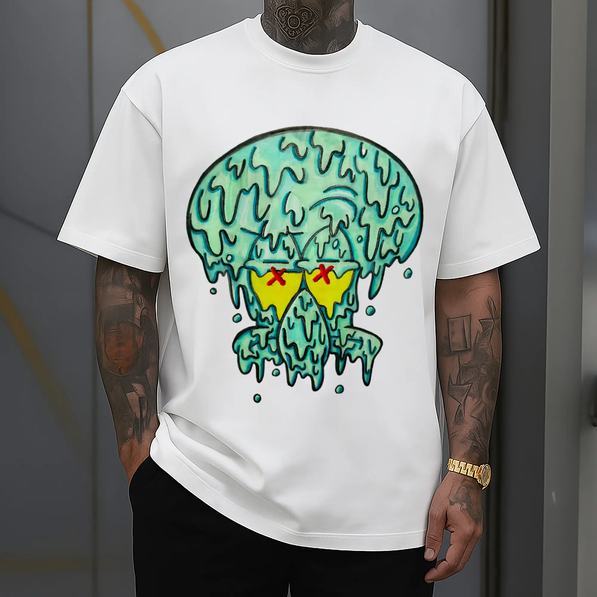 Spongebob Squidward dissolve the pattern t-shirt
