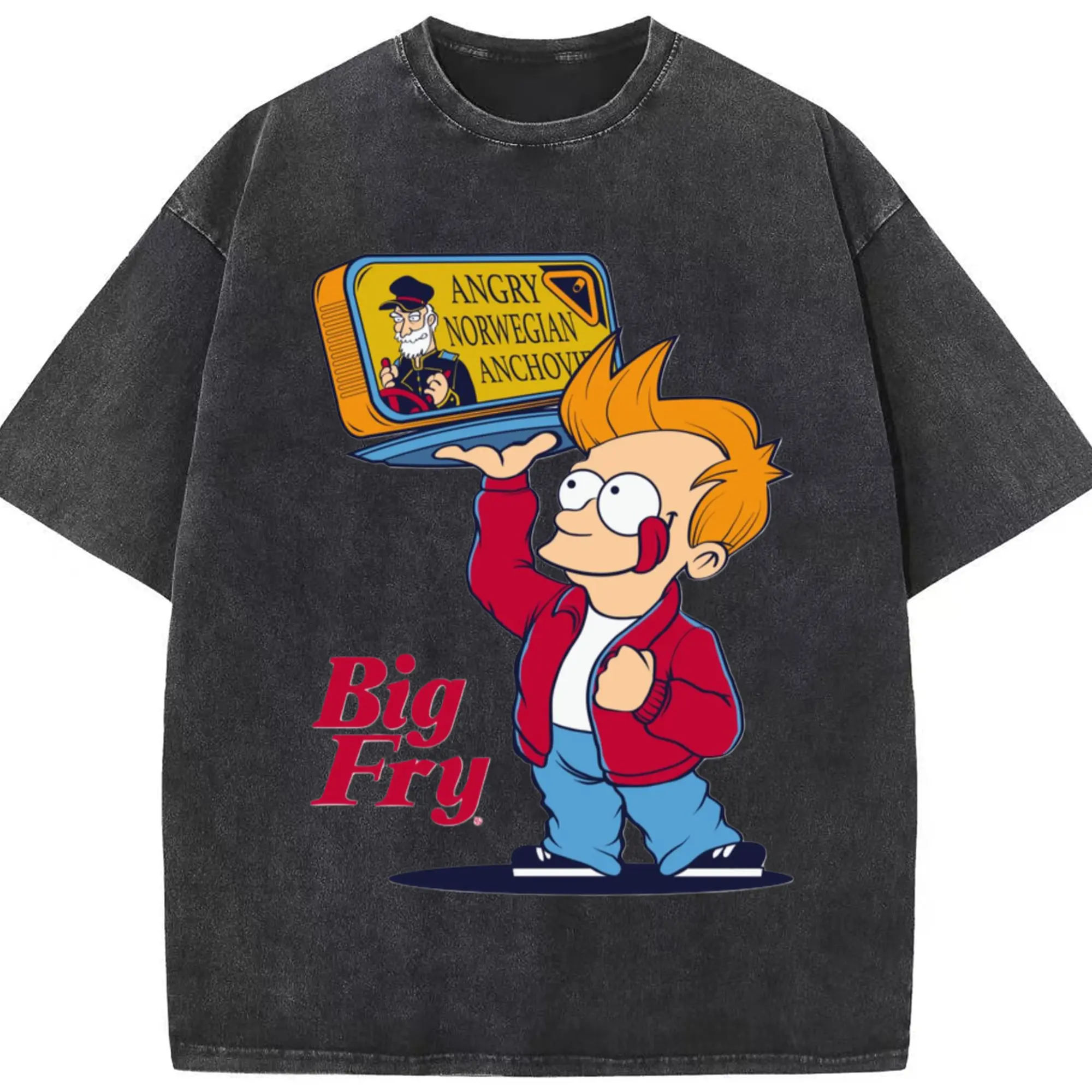 Futurama philip j fry t shirt​ - Washed Vintage Look 230g Cotton Oversized T-Shirt With Front Heat Transfer Print – Soft, Lightweight, Stylish Fit – Comfortable Casual Wear For Sports & Everyday Use