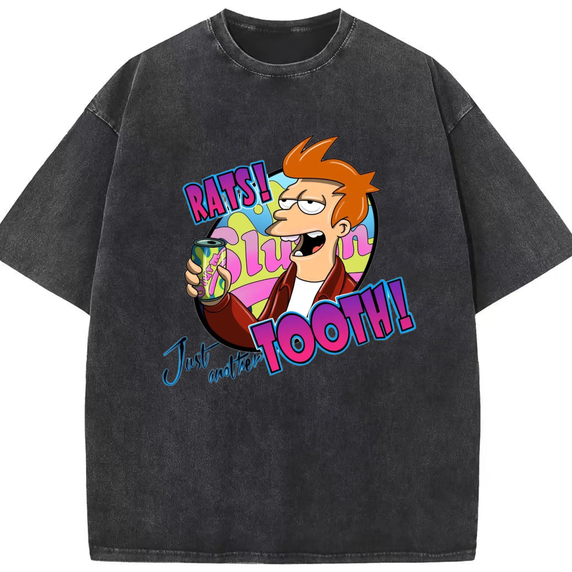 Men's Philip J. Fry shirt - Washed Vintage Look 230g Cotton Oversized T-Shirt With Front Heat Transfer Print – Soft, Lightweight, Stylish Fit – Comfortable Casual Wear For Sports & Everyday Use
