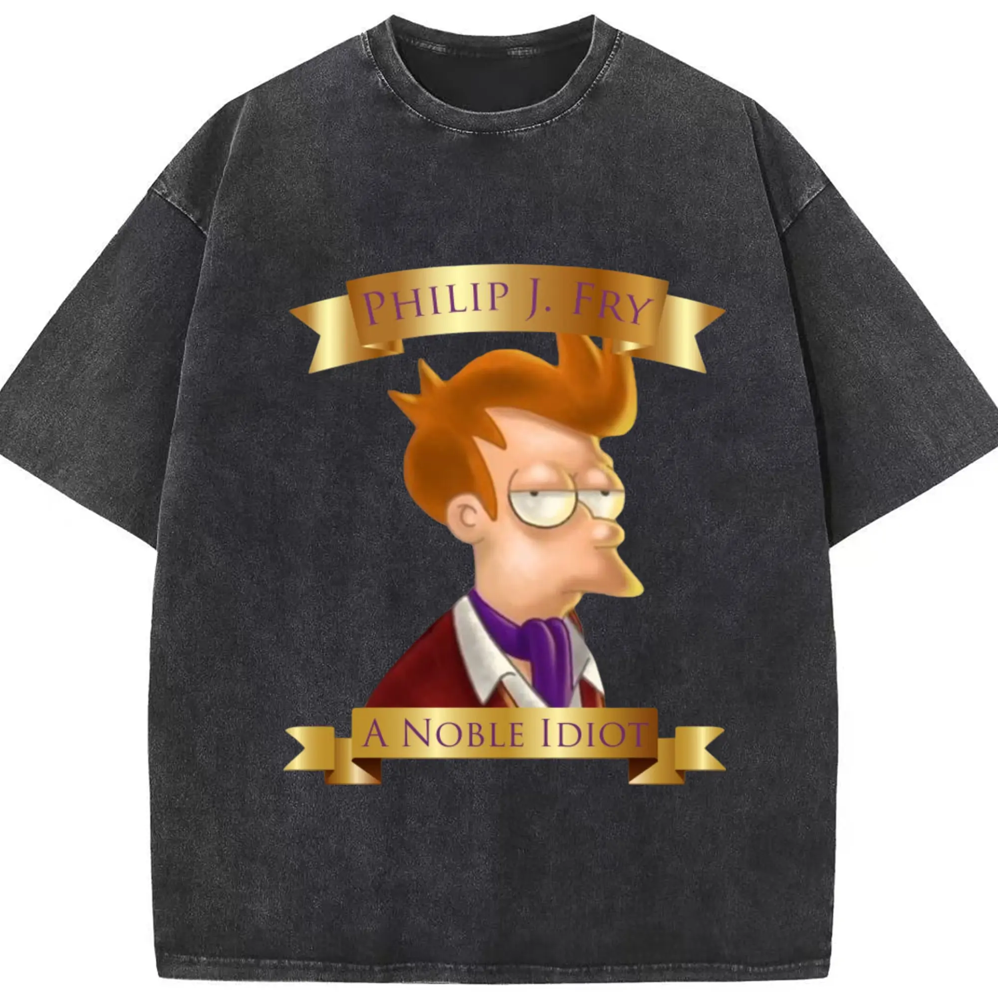 Philip j. fry cartoon shirt - Washed Vintage Look 230g Cotton Oversized T-Shirt With Front Heat Transfer Print – Soft, Lightweight, Stylish Fit – Comfortable Casual Wear For Sports & Everyday Use
