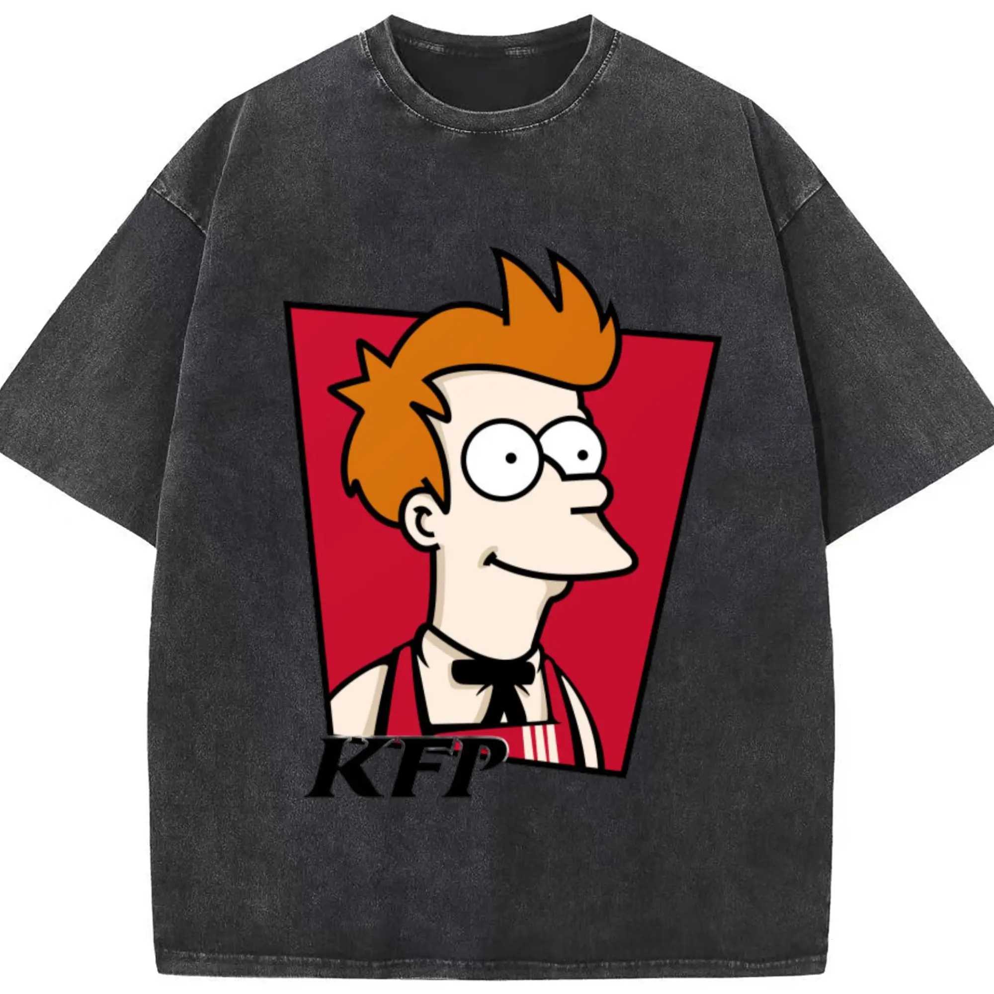 Philip J. Fry Graffiti Tee - Washed Vintage Look 230g Cotton Oversized T-Shirt With Front Heat Transfer Print – Soft, Lightweight, Stylish Fit – Comfortable Casual Wear For Sports & Everyday Use