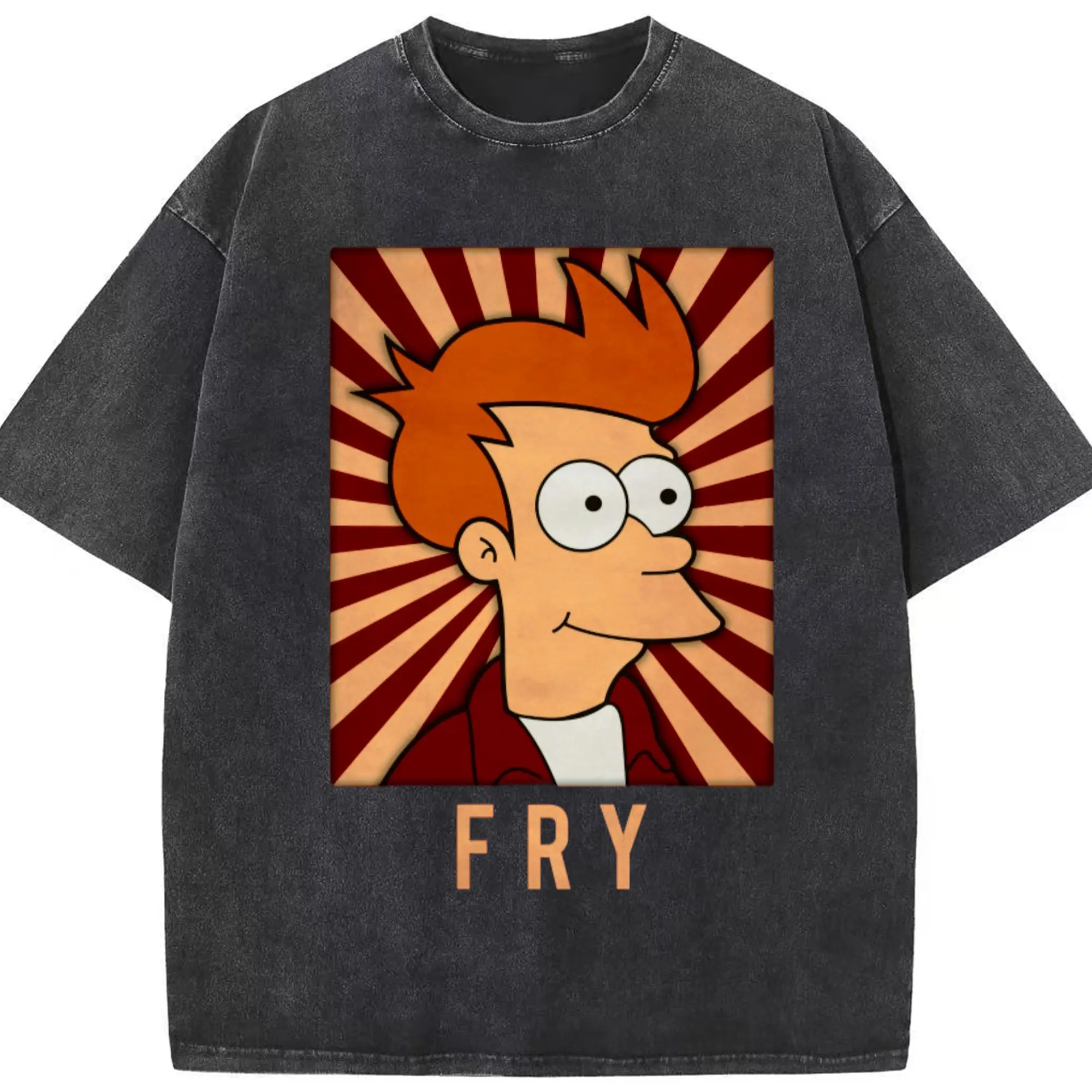 Philip j. fry graphic tee - Washed Vintage Look 230g Cotton Oversized T-Shirt With Front Heat Transfer Print – Soft, Lightweight, Stylish Fit – Comfortable Casual Wear For Sports & Everyday Use