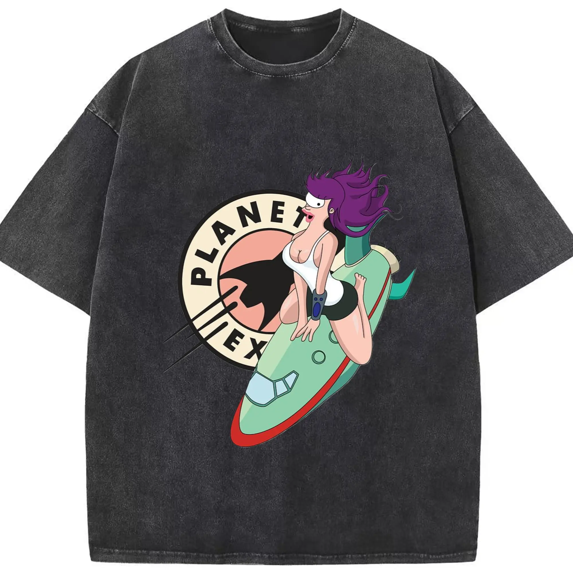 Turanga leela cartoon graphic tee - Washed Vintage Look 230g Cotton Oversized T-Shirt With Front Heat Transfer Print – Soft, Lightweight, Stylish Fit – Comfortable Casual Wear For Sports & Everyday Use