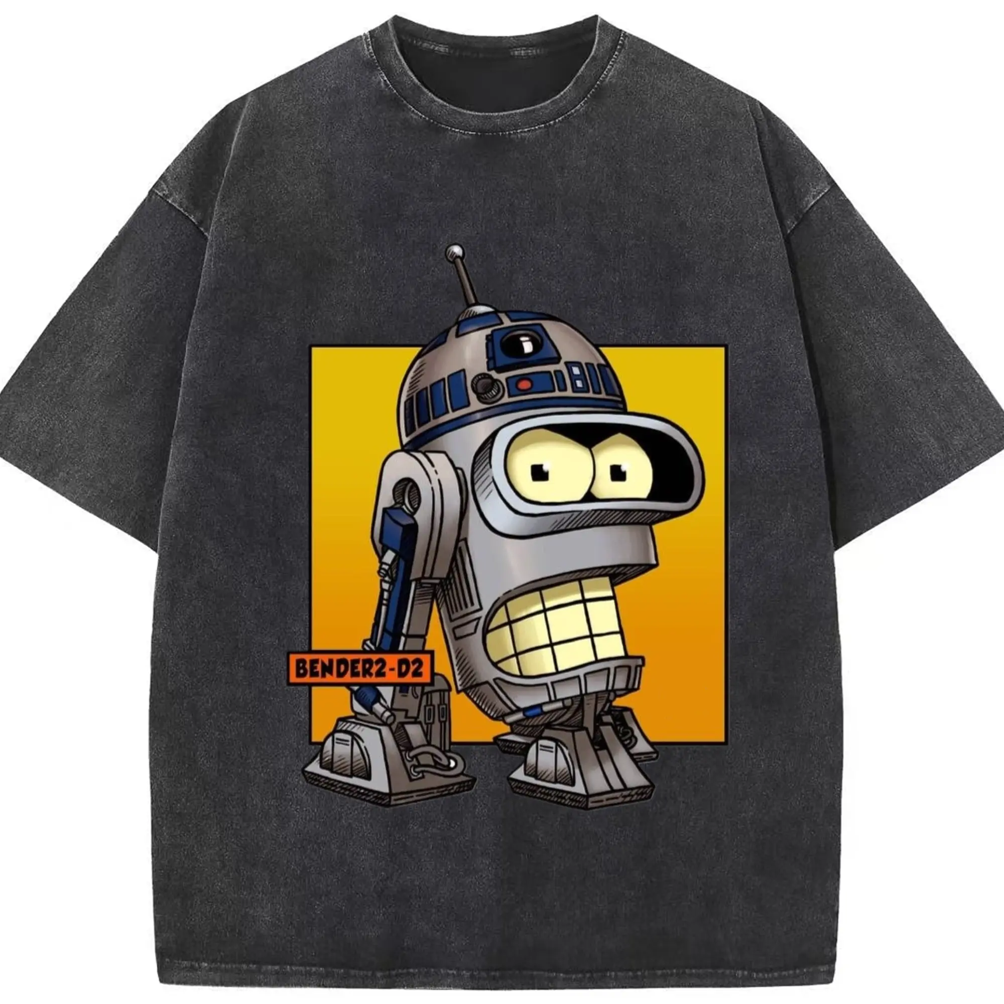 Bender Bending Rodríguez face shirt - Washed Vintage Look 230g Cotton Oversized T-Shirt With Front Heat Transfer Print – Soft, Lightweight, Stylish Fit – Comfortable Casual Wear For Sports & Everyday Use