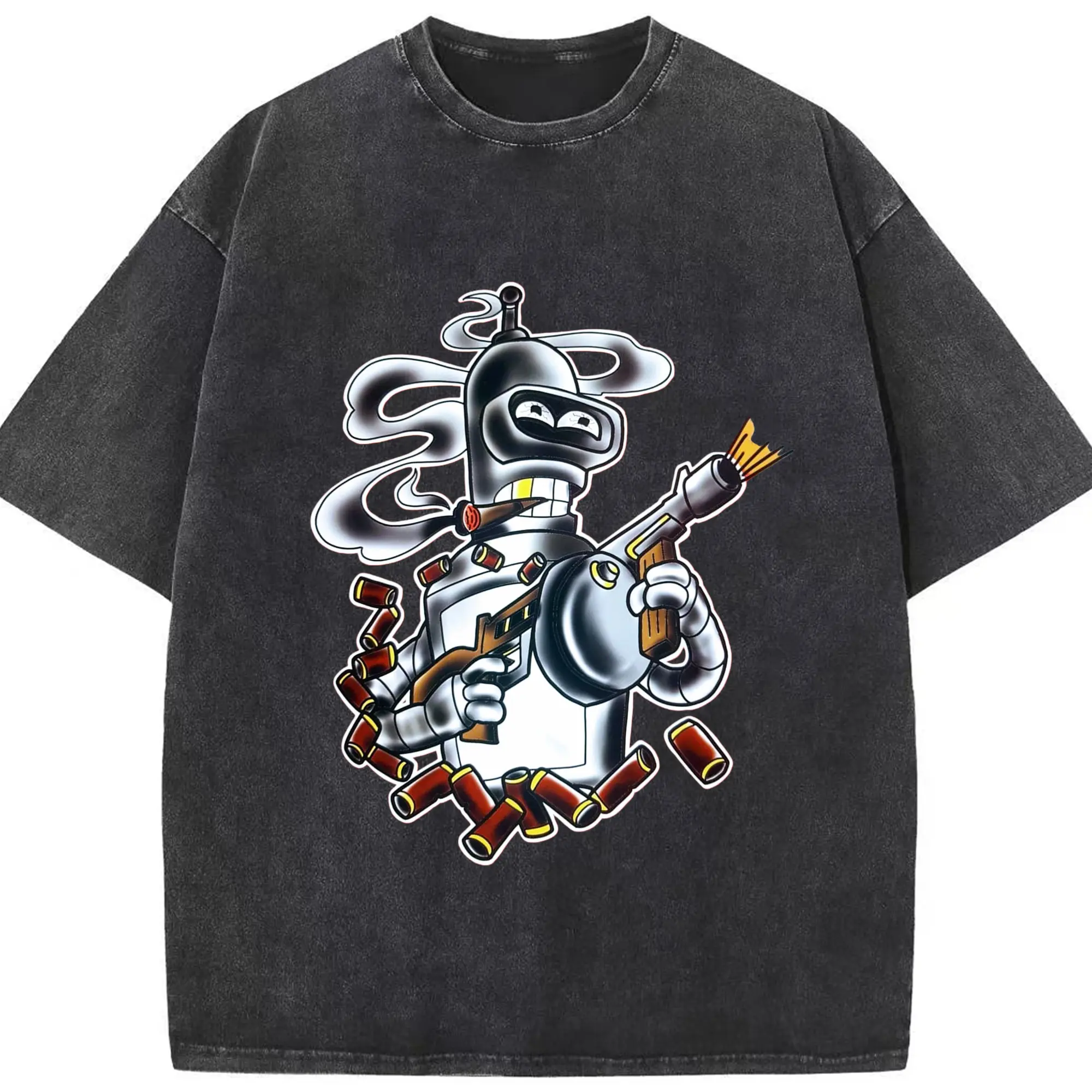 Bender Bending Rodríguez shirt - Washed Vintage Look 230g Cotton Oversized T-Shirt With Front Heat Transfer Print – Soft, Lightweight, Stylish Fit – Comfortable Casual Wear For Sports & Everyday Use