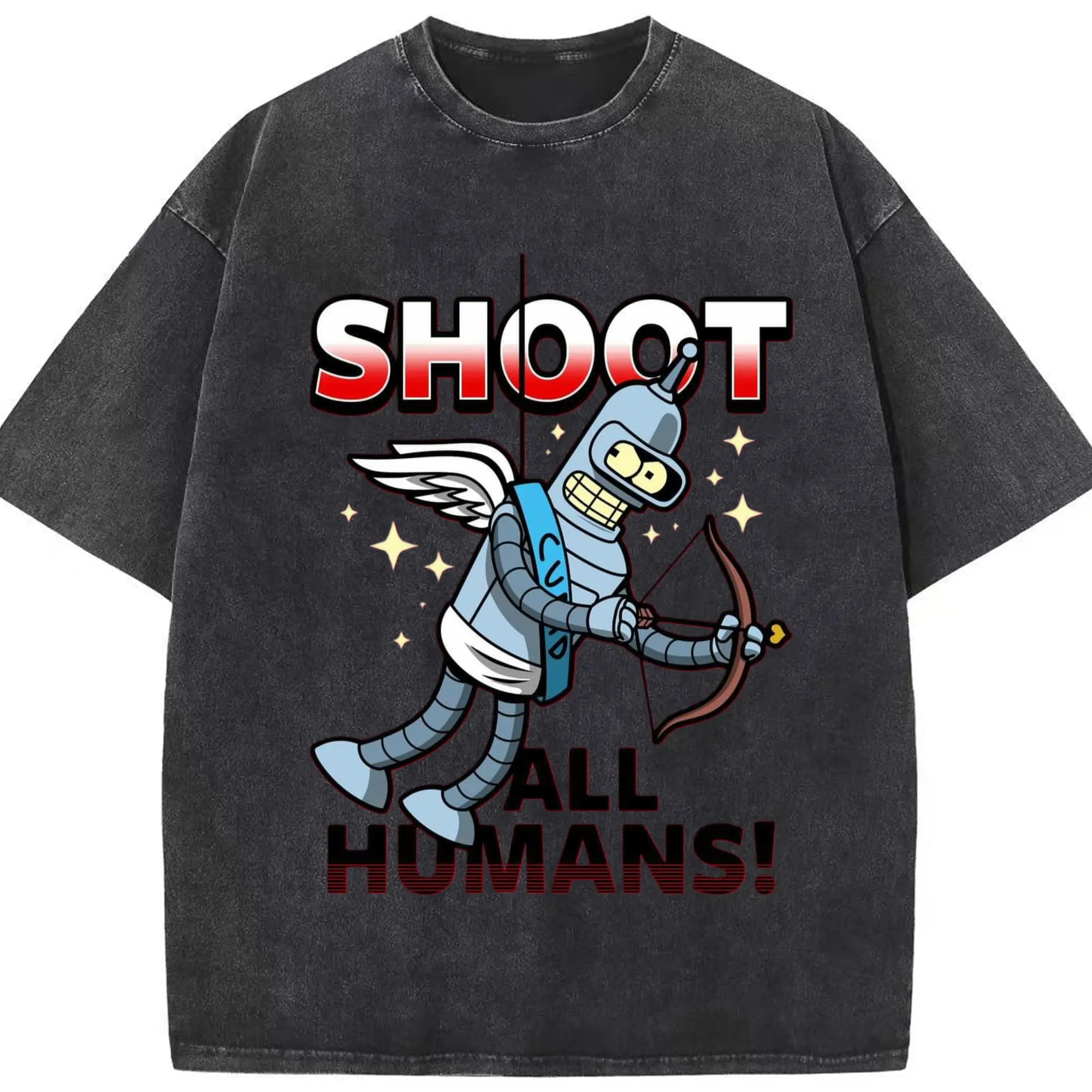 Bender Bending Rodríguez tee - Washed Vintage Look 230g Cotton Oversized T-Shirt With Front Heat Transfer Print – Soft, Lightweight, Stylish Fit – Comfortable Casual Wear For Sports & Everyday Use