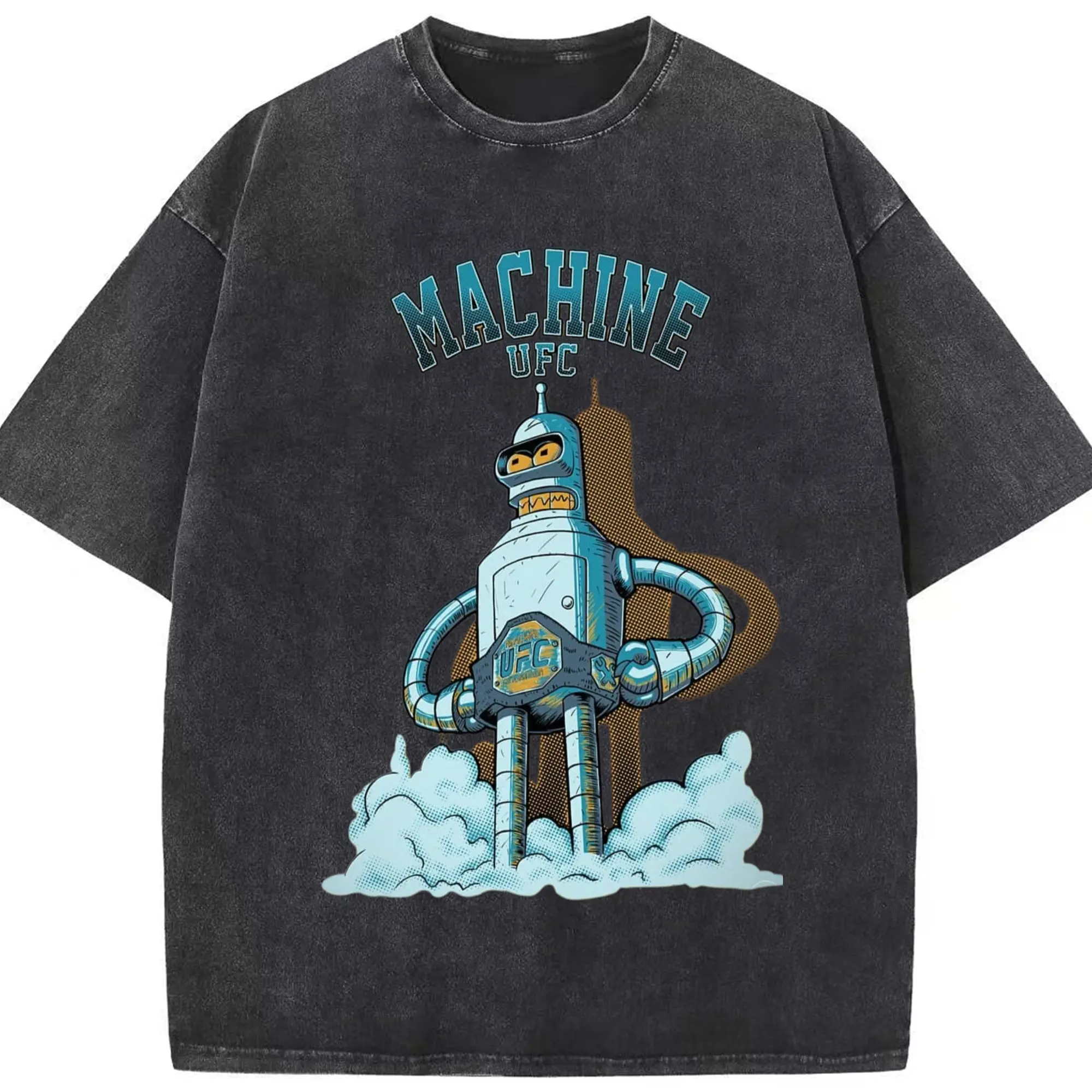 Men's Futurama Bender Bending Rodriguez T-Shirt - Washed Vintage Look 230g Cotton Oversized T-Shirt With Front Heat Transfer Print – Soft, Lightweight, Stylish Fit – Comfortable Casual Wear For Sports & Everyday Use