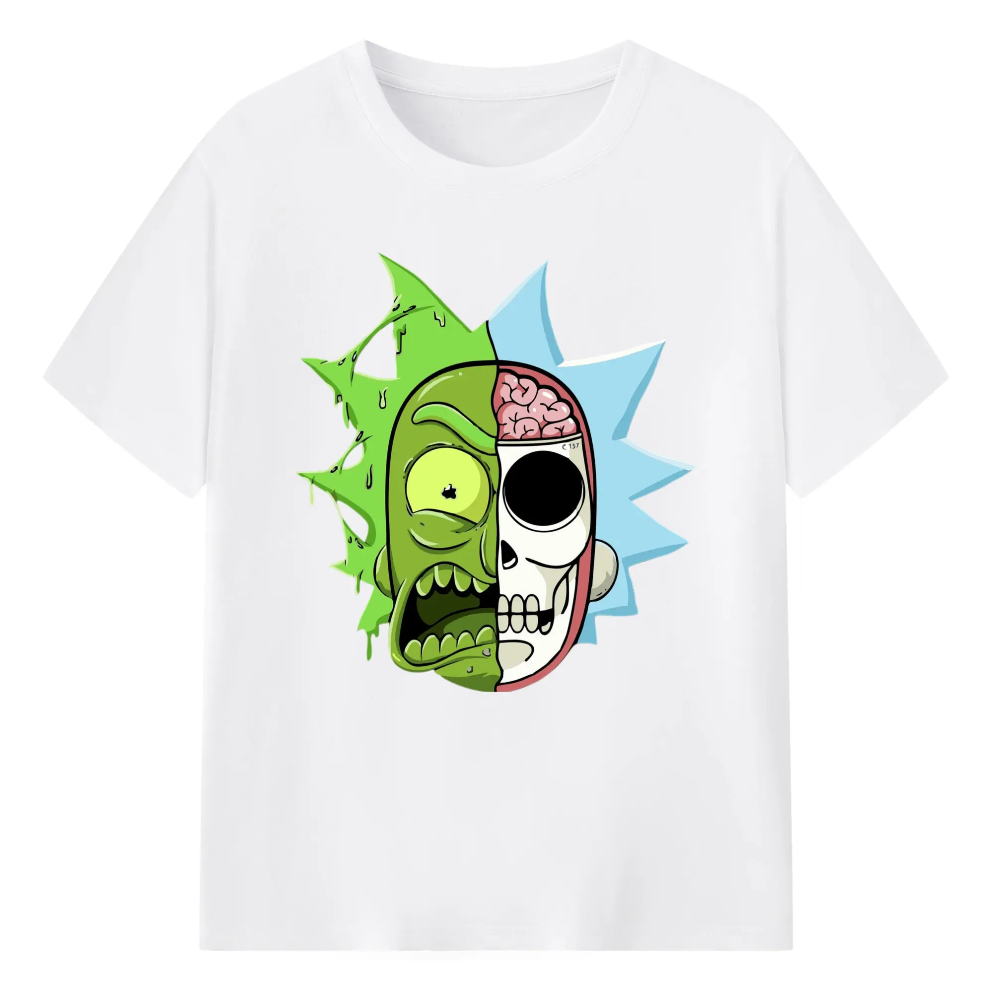 Rick sanchez face t shirt - 180g Cotton T-Shirt With Front Heat Transfer Print – Soft, Lightweight, Fitted Design – Comfortable Casual Wear For Sports & Everyday Use