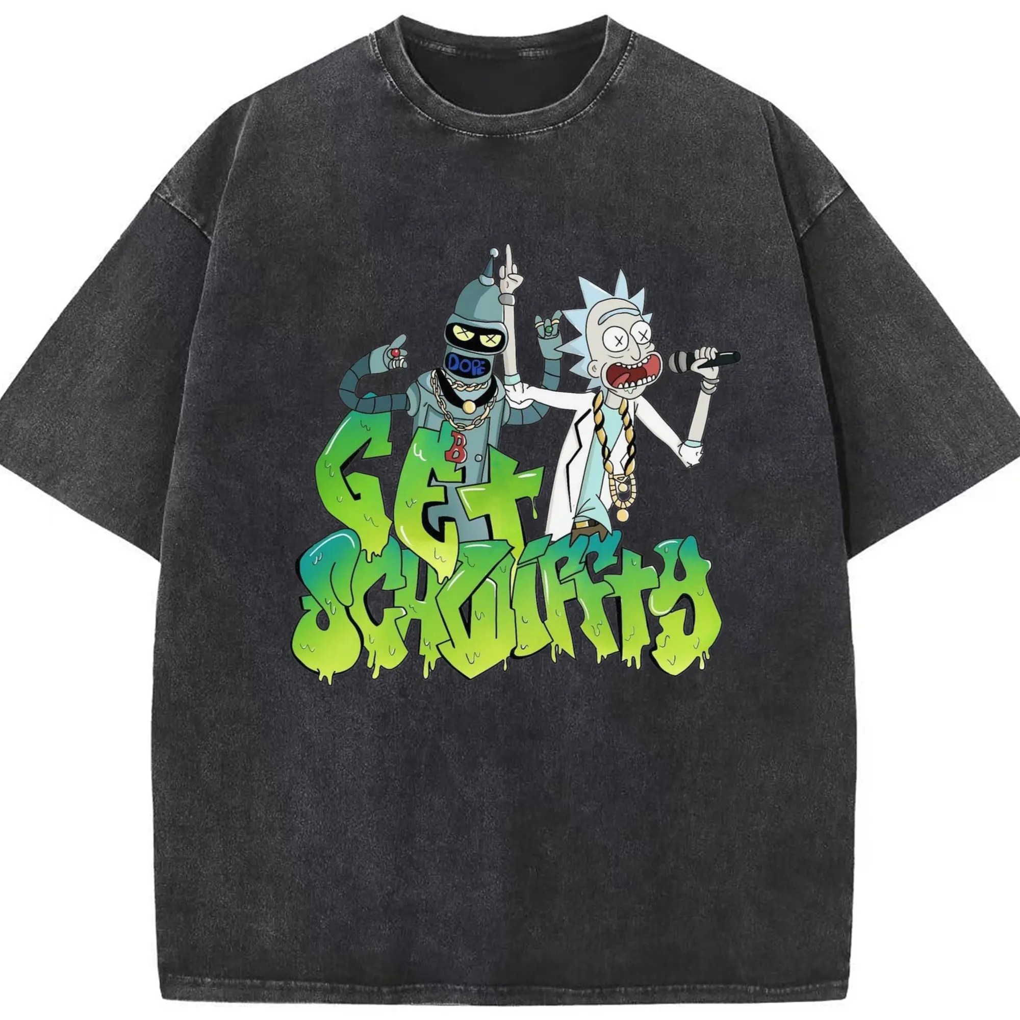 Men's Rick Sanchez retro tee - Washed Vintage Look 230g Cotton Oversized T-Shirt With Front Heat Transfer Print – Soft, Lightweight, Stylish Fit – Comfortable Casual Wear For Sports & Everyday Use