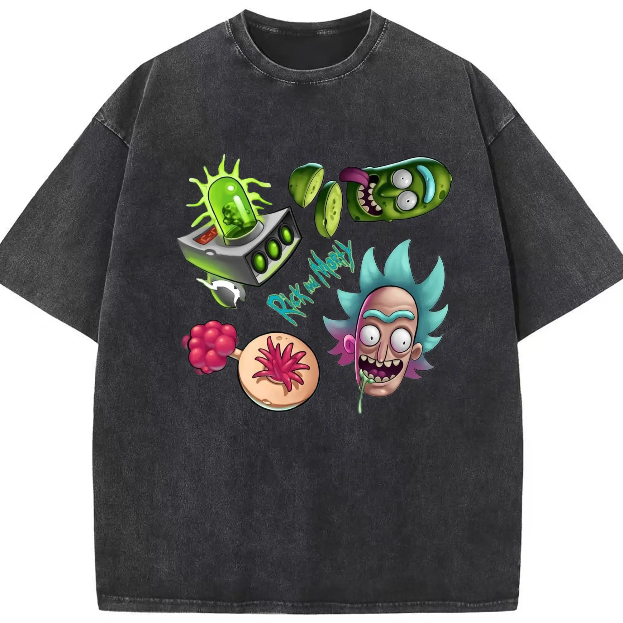 Rick Sanchez collage T-Shirt - Washed Vintage Look 230g Cotton Oversized T-Shirt With Front Heat Transfer Print – Soft, Lightweight, Stylish Fit – Comfortable Casual Wear For Sports & Everyday Use