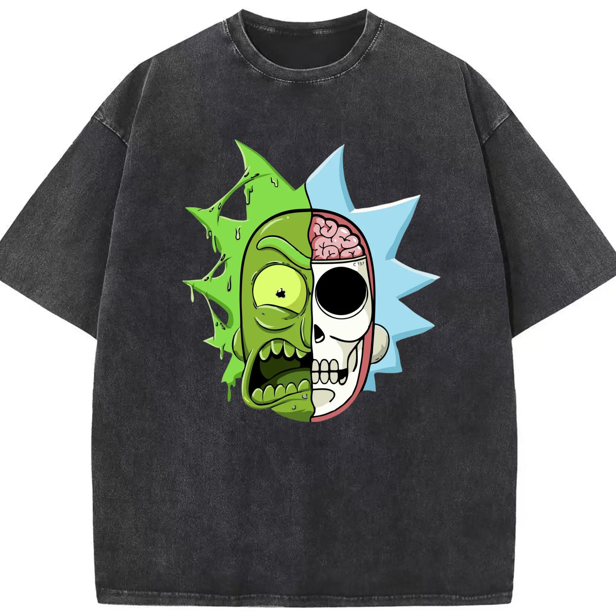 Rick sanchez face t shirt - Washed Vintage Look 230g Cotton Oversized T-Shirt With Front Heat Transfer Print – Soft, Lightweight, Stylish Fit – Comfortable Casual Wear For Sports & Everyday Use