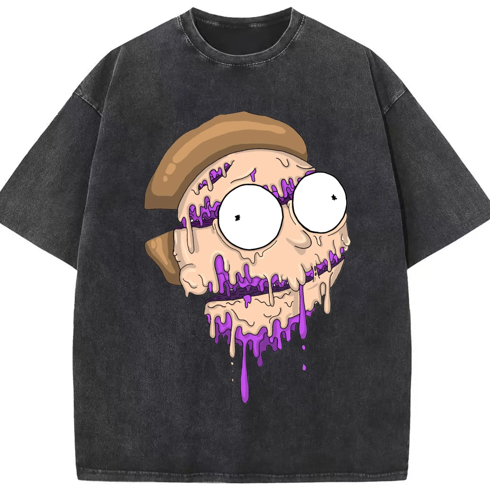 Morty smith cartoon face t-shirt - Washed Vintage Look 230g Cotton Oversized T-Shirt With Front Heat Transfer Print – Soft, Lightweight, Stylish Fit – Comfortable Casual Wear For Sports & Everyday Use