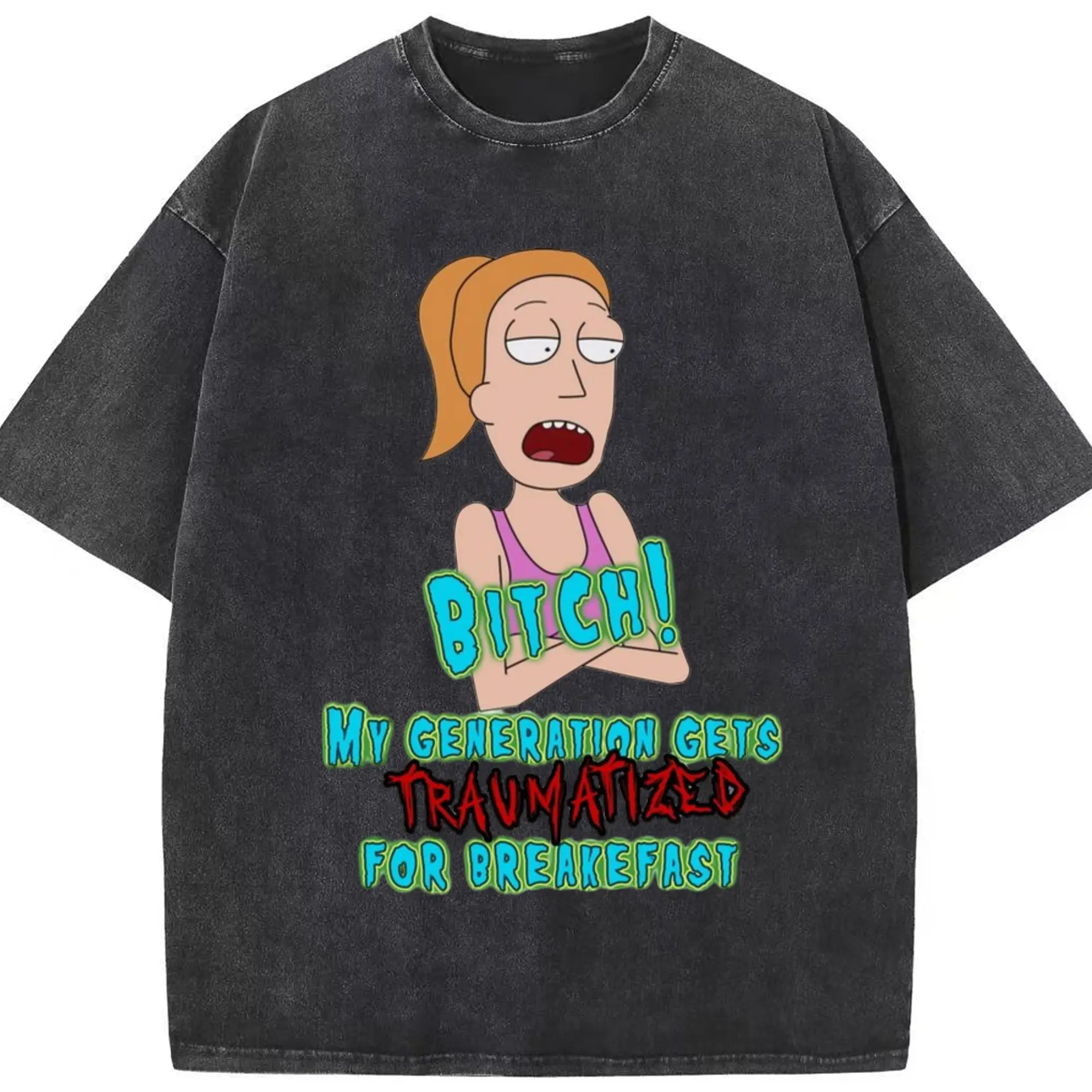 Summer Smith tee - Washed Vintage Look 230g Cotton Oversized T-Shirt With Front Heat Transfer Print – Soft, Lightweight, Stylish Fit – Comfortable Casual Wear For Sports & Everyday Use