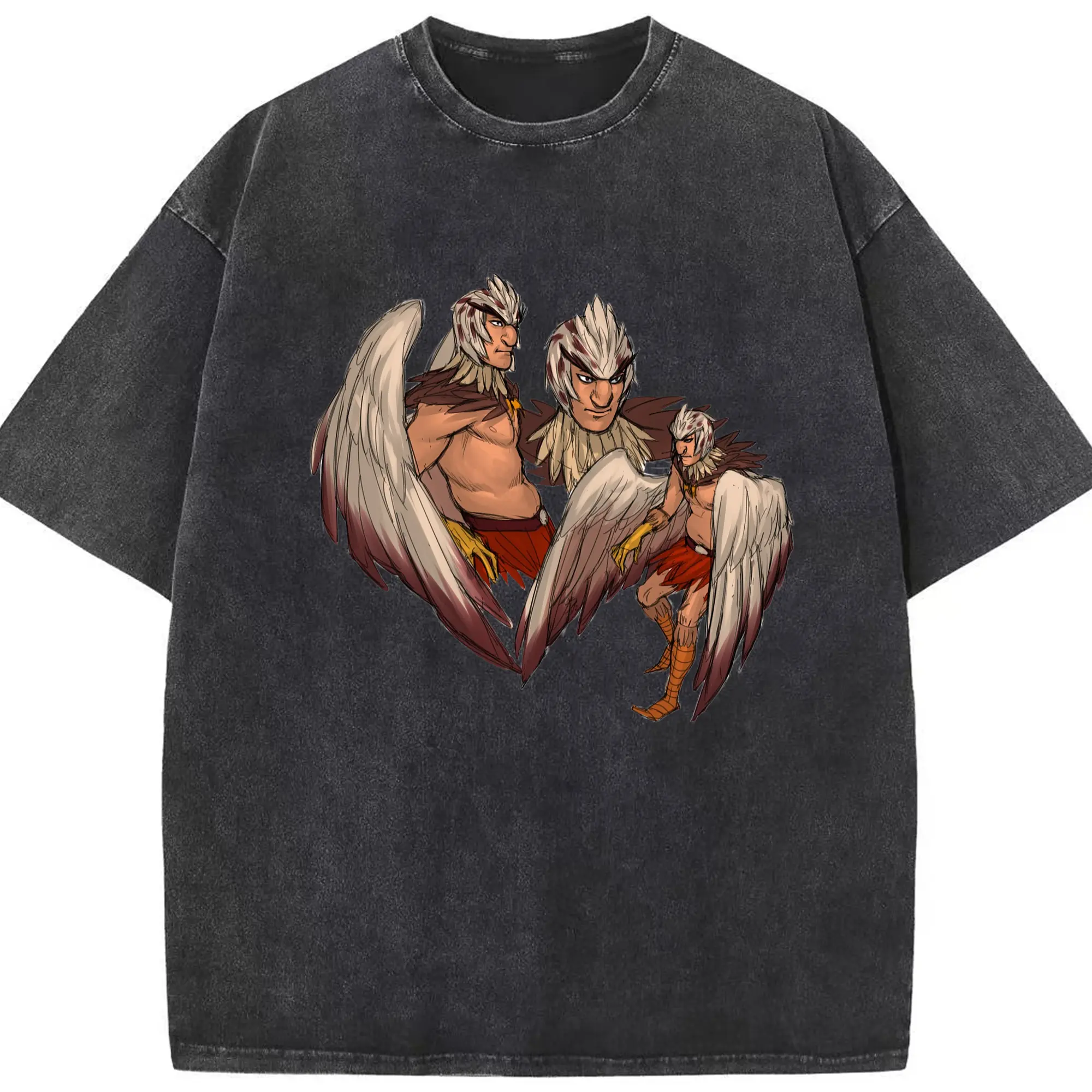 Men's Rick And Morty Bird Person graphic Tee - Washed Vintage Look 230g Cotton Oversized T-Shirt With Front Heat Transfer Print – Soft, Lightweight, Stylish Fit – Comfortable Casual Wear For Sports & Everyday Use