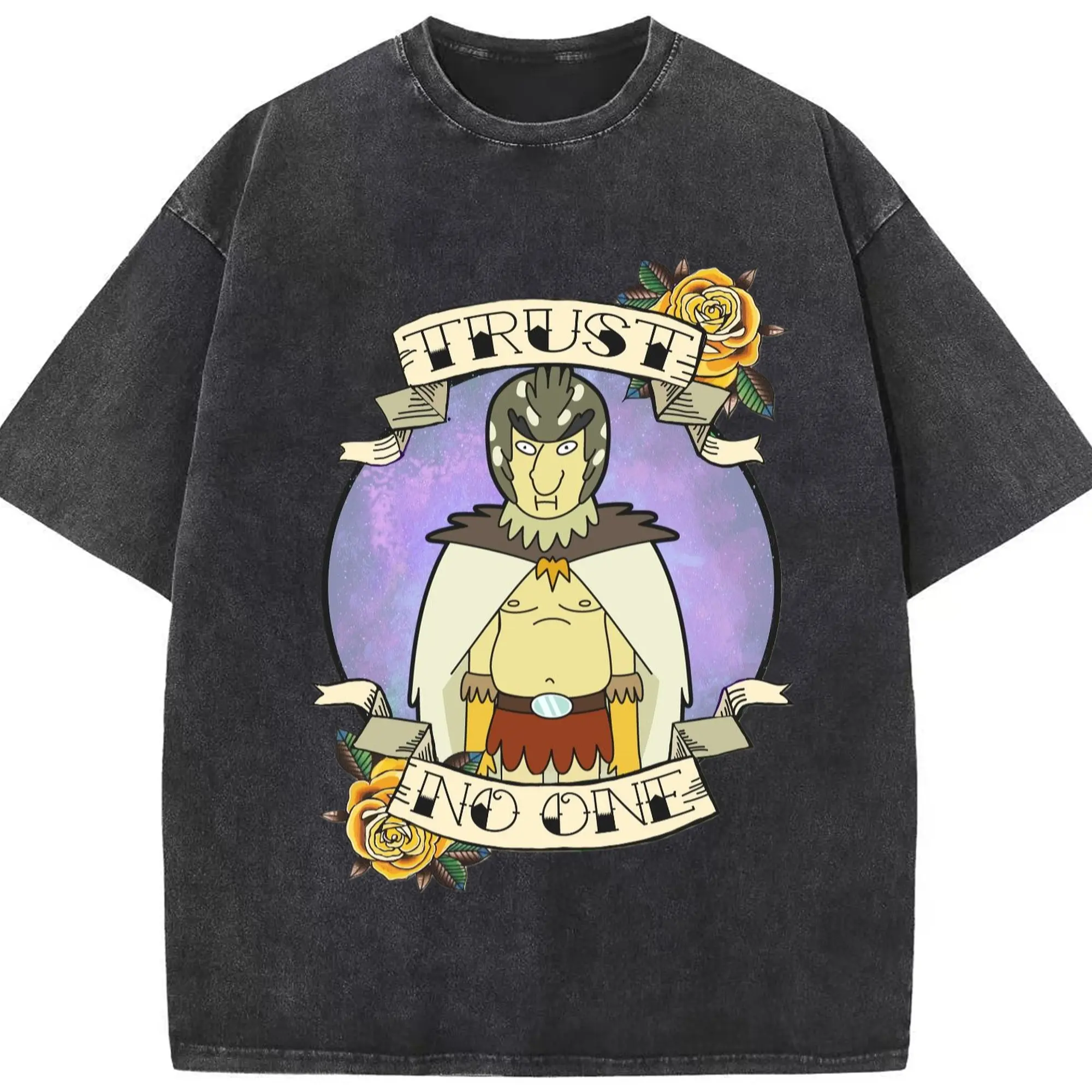 Rick and Morty Birdperson graphic shirt - Washed Vintage Look 230g Cotton Oversized T-Shirt With Front Heat Transfer Print – Soft, Lightweight, Stylish Fit – Comfortable Casual Wear For Sports & Everyday Use