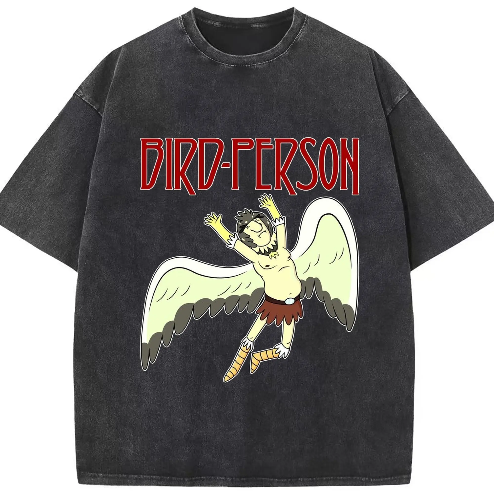 Rick and Morty Birdperson shirt - Washed Vintage Look 230g Cotton Oversized T-Shirt With Front Heat Transfer Print – Soft, Lightweight, Stylish Fit – Comfortable Casual Wear For Sports & Everyday Use