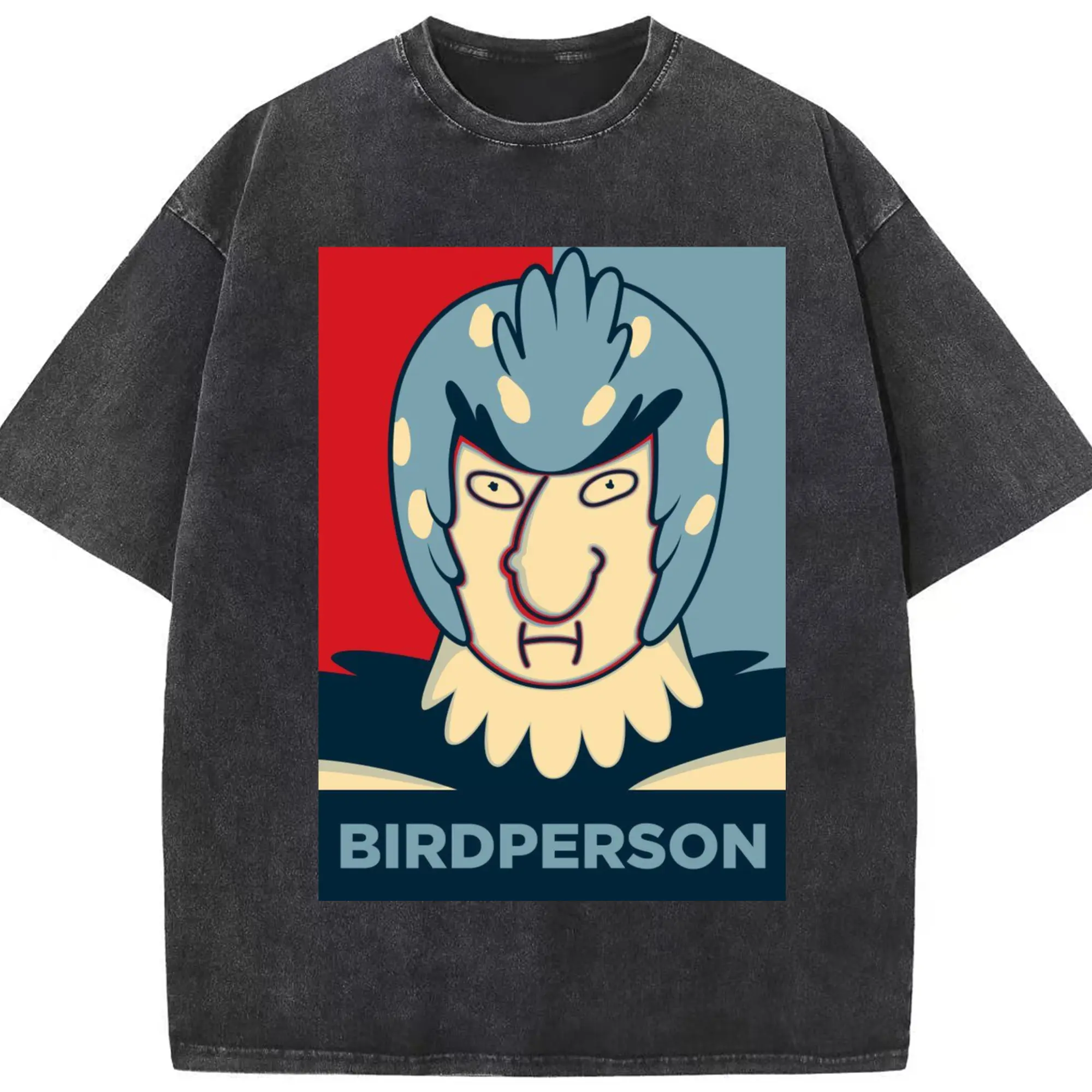 Rick and Morty Birdperson t-shirt - Washed Vintage Look 230g Cotton Oversized T-Shirt With Front Heat Transfer Print – Soft, Lightweight, Stylish Fit – Comfortable Casual Wear For Sports & Everyday Use