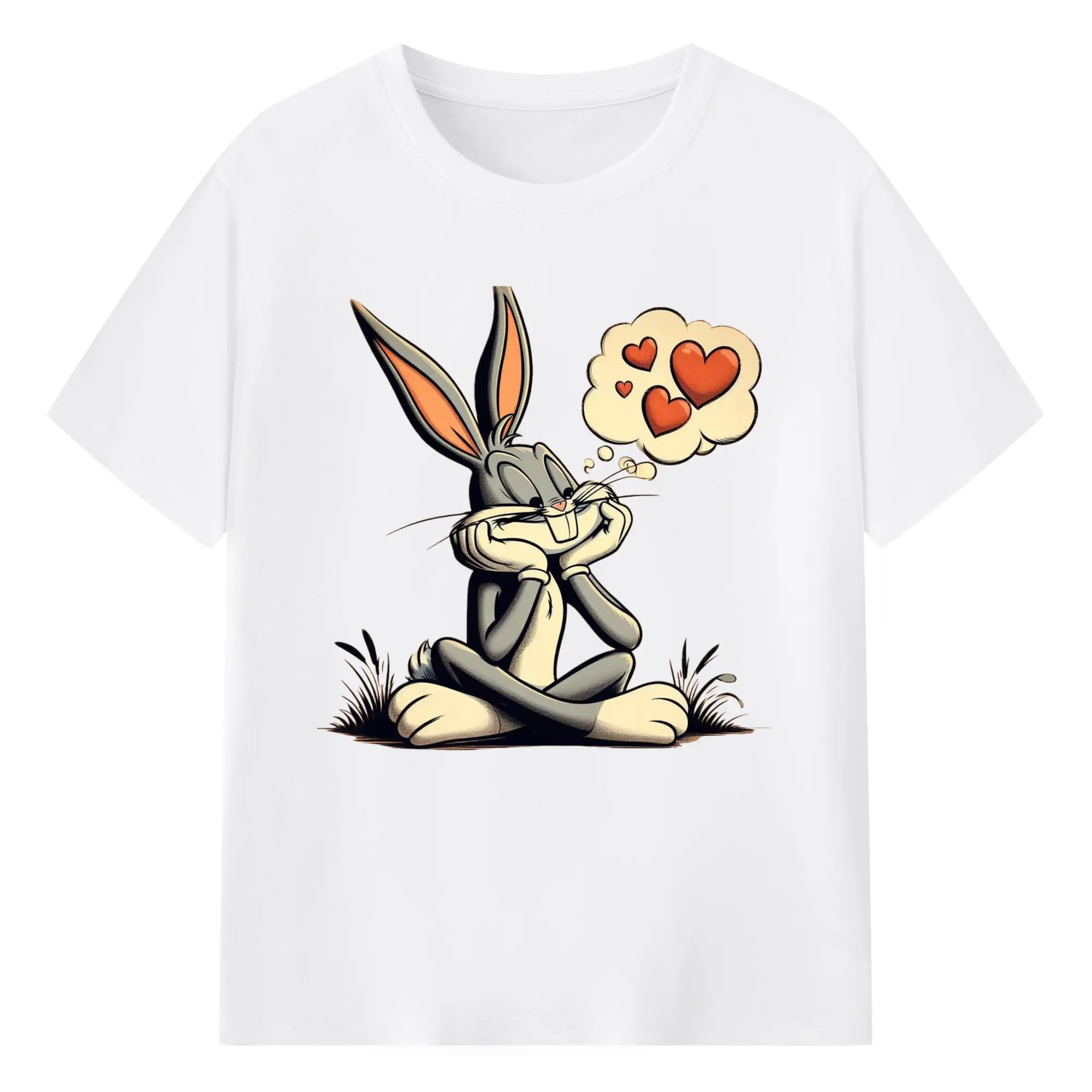 Bugs bunny loving t shirt​ - 180g Cotton T-Shirt With Front Heat Transfer Print – Soft, Lightweight, Fitted Design – Comfortable Casual Wear For Sports & Everyday Use