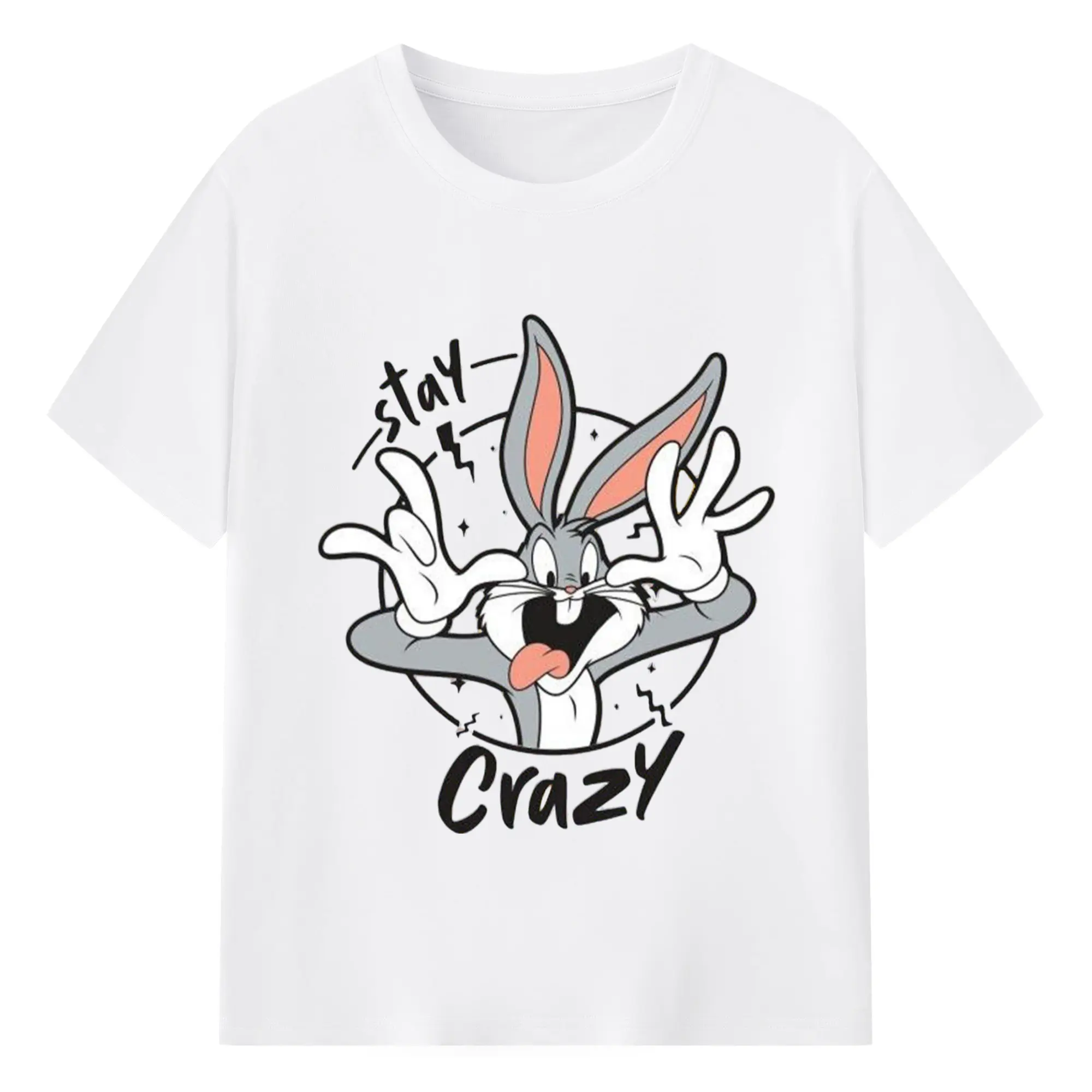 Bugs bunny stay crazy face shirt - 180g Cotton T-Shirt With Front Heat Transfer Print – Soft, Lightweight, Fitted Design – Comfortable Casual Wear For Sports & Everyday Use