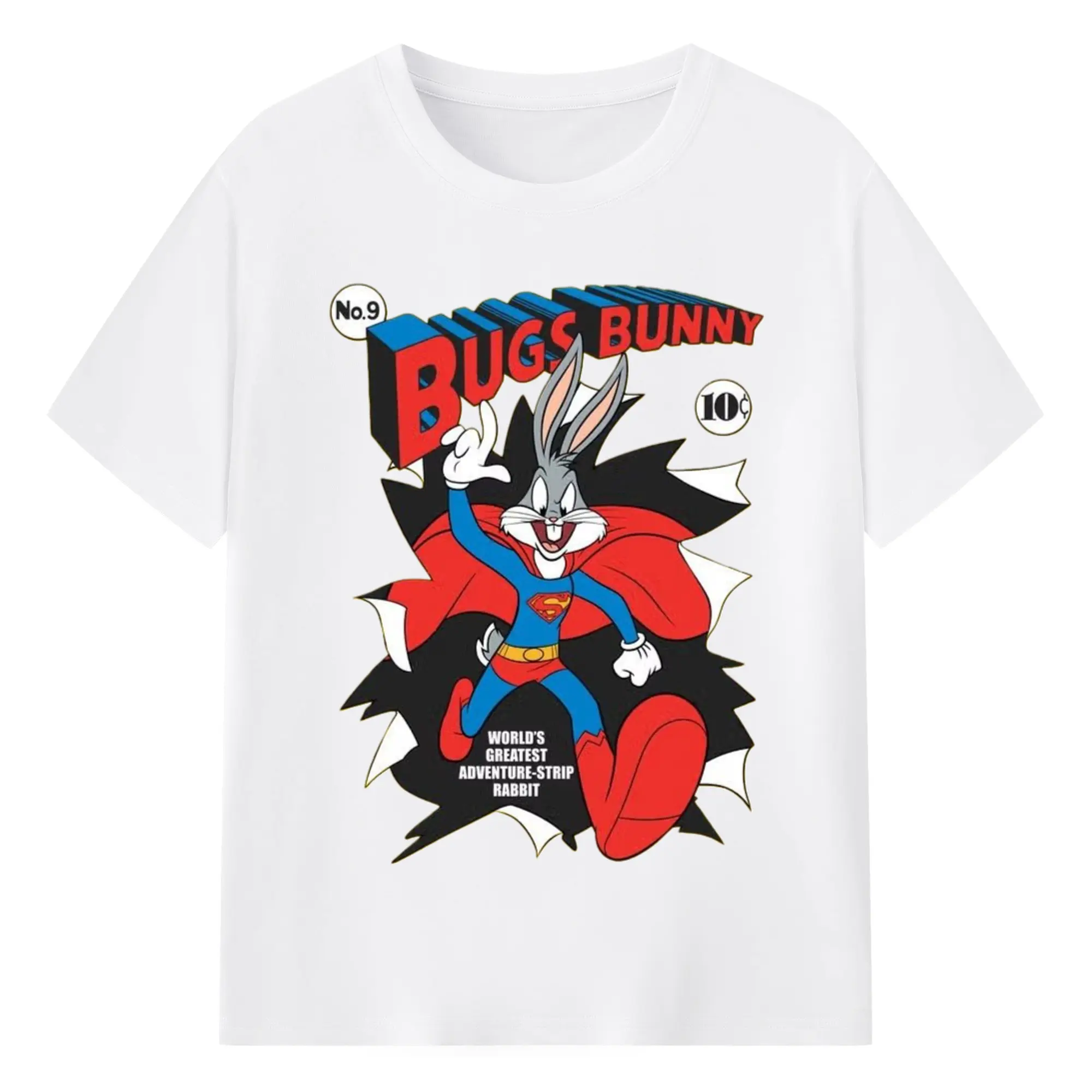 Bugs bunny superman graphic shirt​ - 180g Cotton T-Shirt With Front Heat Transfer Print – Soft, Lightweight, Fitted Design – Comfortable Casual Wear For Sports & Everyday Use