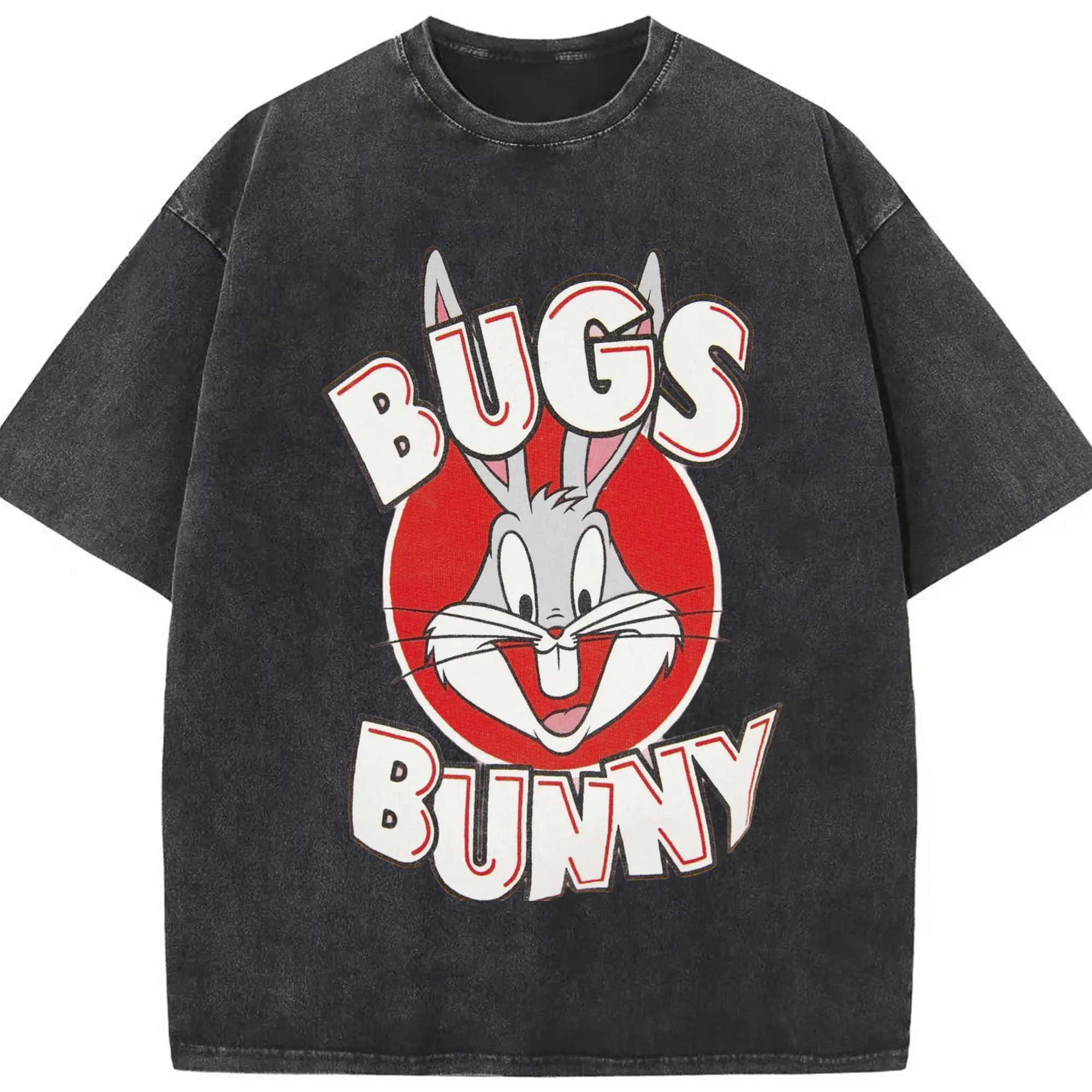 Bugs bunny face graphic shirt - Washed Vintage Look 230g Cotton Oversized T-Shirt With Front Heat Transfer Print – Soft, Lightweight, Stylish Fit – Comfortable Casual Wear For Sports & Everyday Use